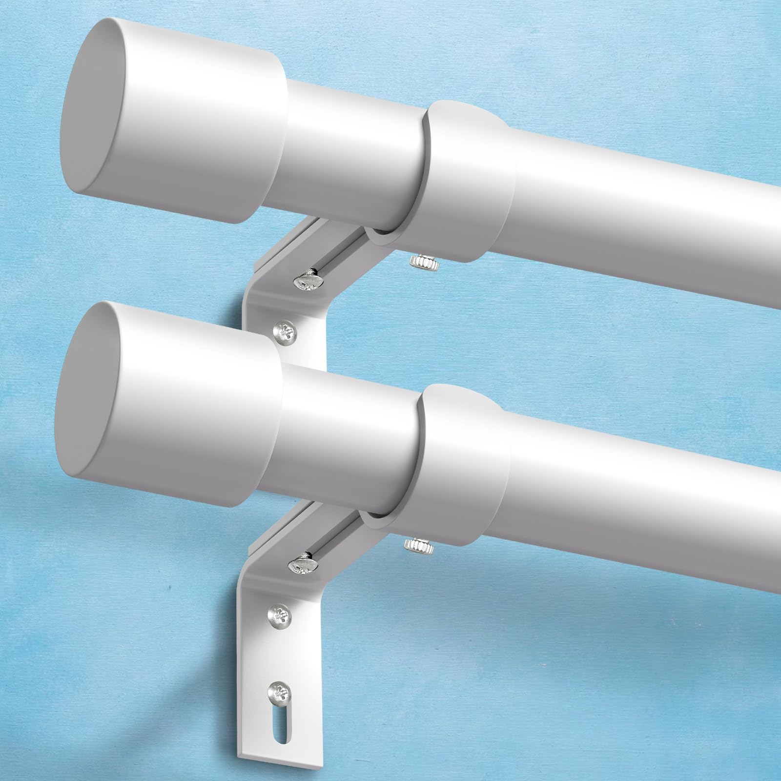 IFELS 2 Stück robuste Gardinenstangen für Fenster 121,9 bis 213,3 cm, 2,5 cm, weiße Gardinenstangen, Set mit 2 Stück für Außenbereich, Terrasse, Bauernhaus, Schlafzimmer, Küche, verstellbar, einfach
