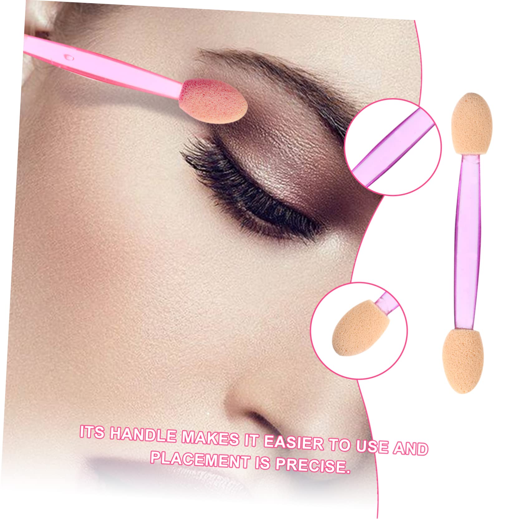 Healeved 100pcs Double-ended Eye Shadow Brush Kit Soft Latex Sponge Tips Durable Plastic Handle Perfect for Travel Daily Makeup
