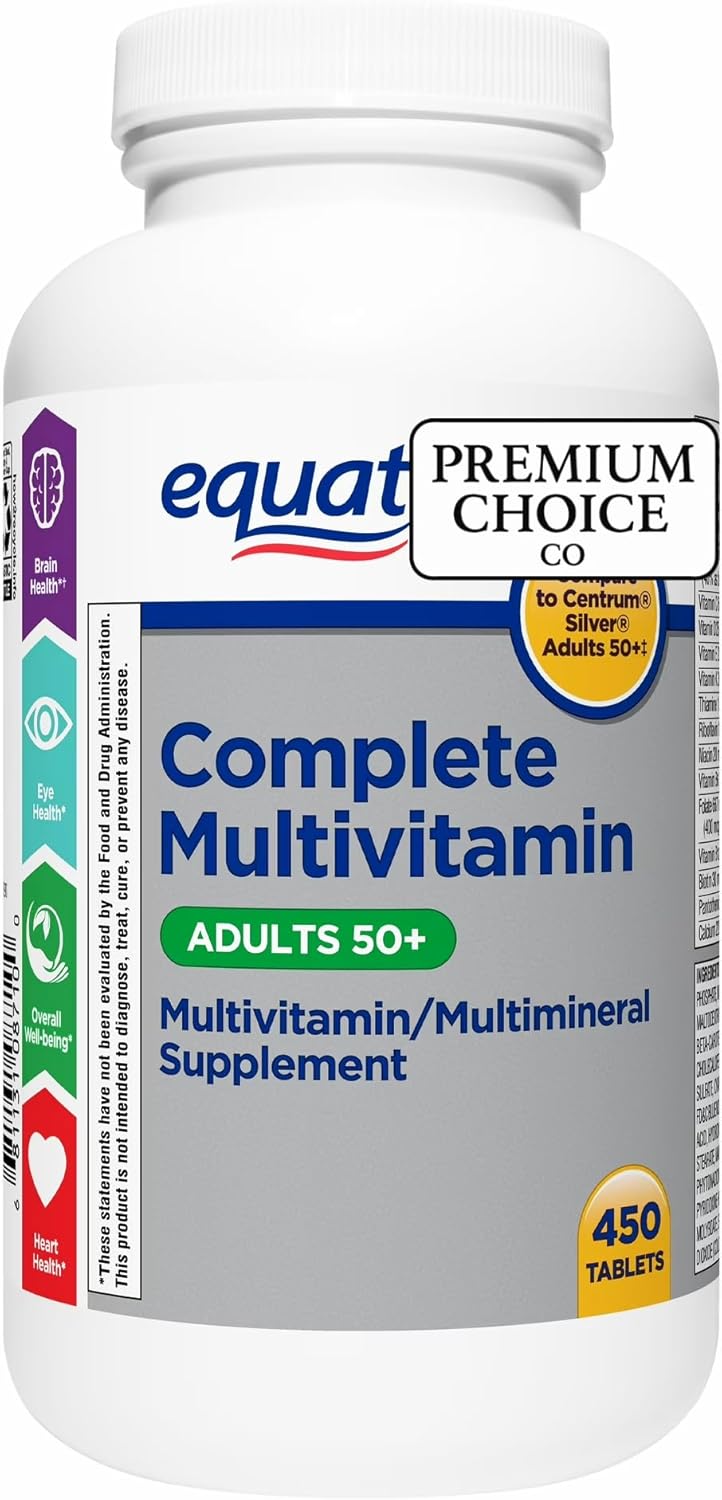 Equate 50+ Daily Multivitamin Supplement Tablets (450 Count) – Complete Multimineral Formula for Men & Women - Includes Sticker