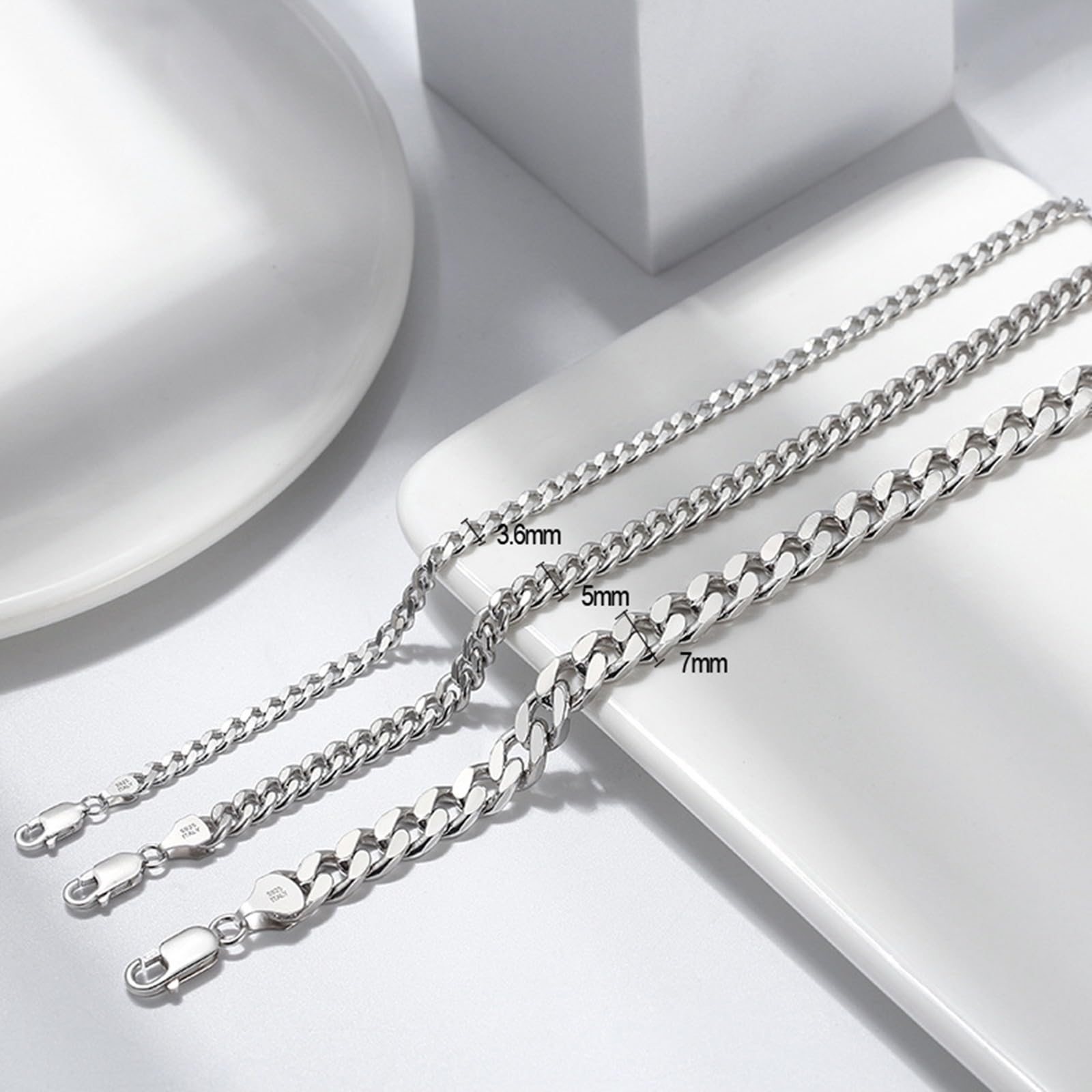 KnSam Bracelet Maille Gourmette 3.6MM/5MM/7MM, Bracelet Souple Argent Unisexe,