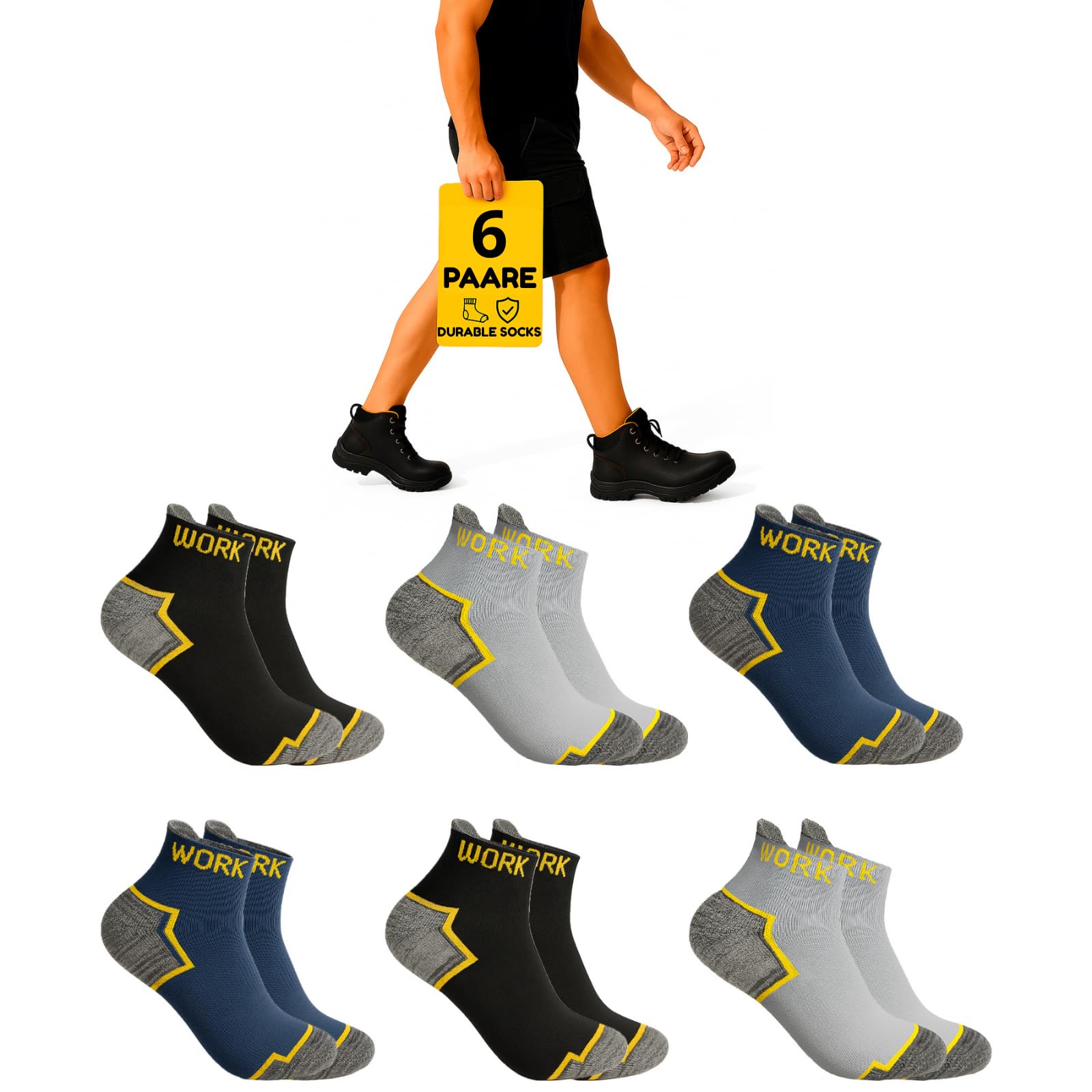 PS PROUTHS Arbeitssocken Sommer Herren Damen, kurze Sneaker Socken 95 % Baumwolle, verstärkte Ferse & Spitze, gepolsterte atmungsaktive Berufssocken, langlebig & bequem.