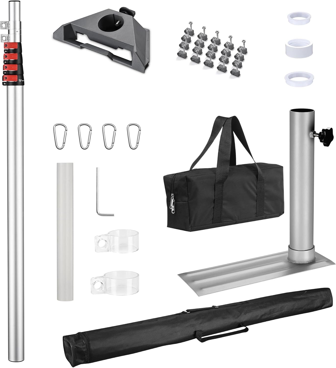 Yescom EZ GO Starlink Mini Pole Mount Kit with Pipe Adapter & Tire Base 14FT Telescopic Starlink Aluminum Flagpole for RV Outdoor Camping Silver