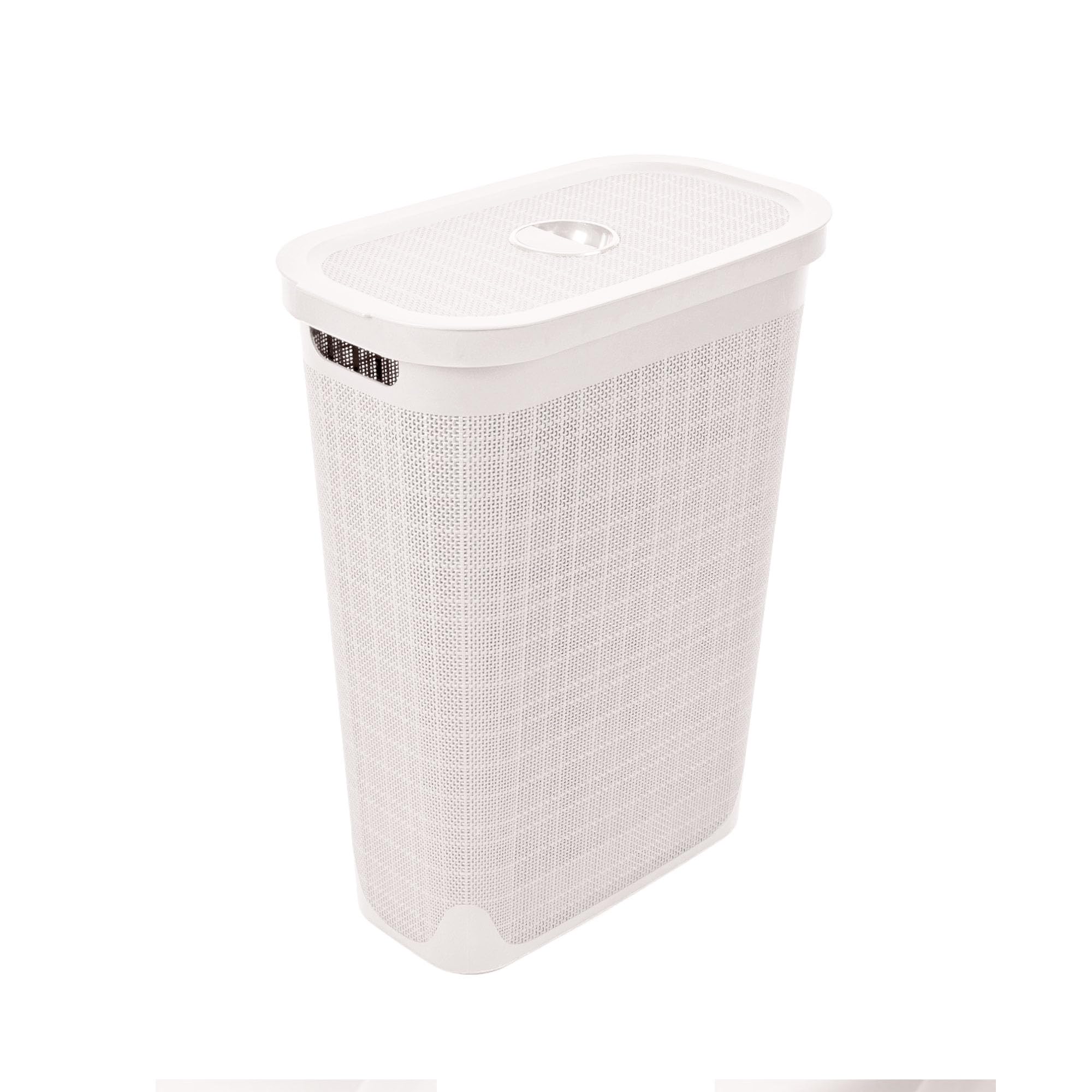 Addis Faux Hessian 40 litre Slim Laundry Hamper Calico, Clothes Washing Bin with Lid, Compact and Stylish for Everyday Family Use, Calico Cream