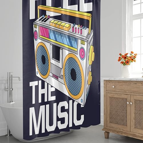 Miniatura 7 de Juego de cortina de ducha retro con 12 ganchos de plástico, tela impermeable, para decoración de baño, lavable a máquina, 72 x 72 pulgadas