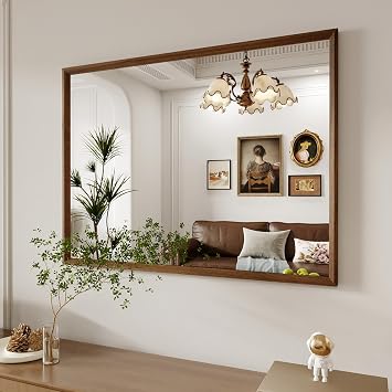 WEER Walnut Bathroom Mirror 40X30 Inch Rectangle | Walnut Wood Grain Framed, Tempered Glass, Anti-Rust, Wall Mounted, Hangs Vertically or Horizontally