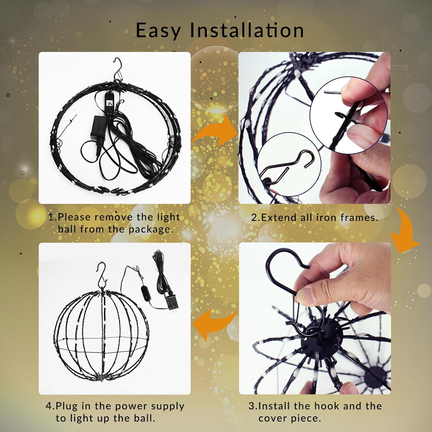 Outdoor Christmas Decorations 12" 108 Led Smart RGB Lighted Balls, DIY Hanging Sphere Light with Remote Iron Frame Foldable Waterproof for Holiday Patio Wedding Patio Tree Gazebo Decor