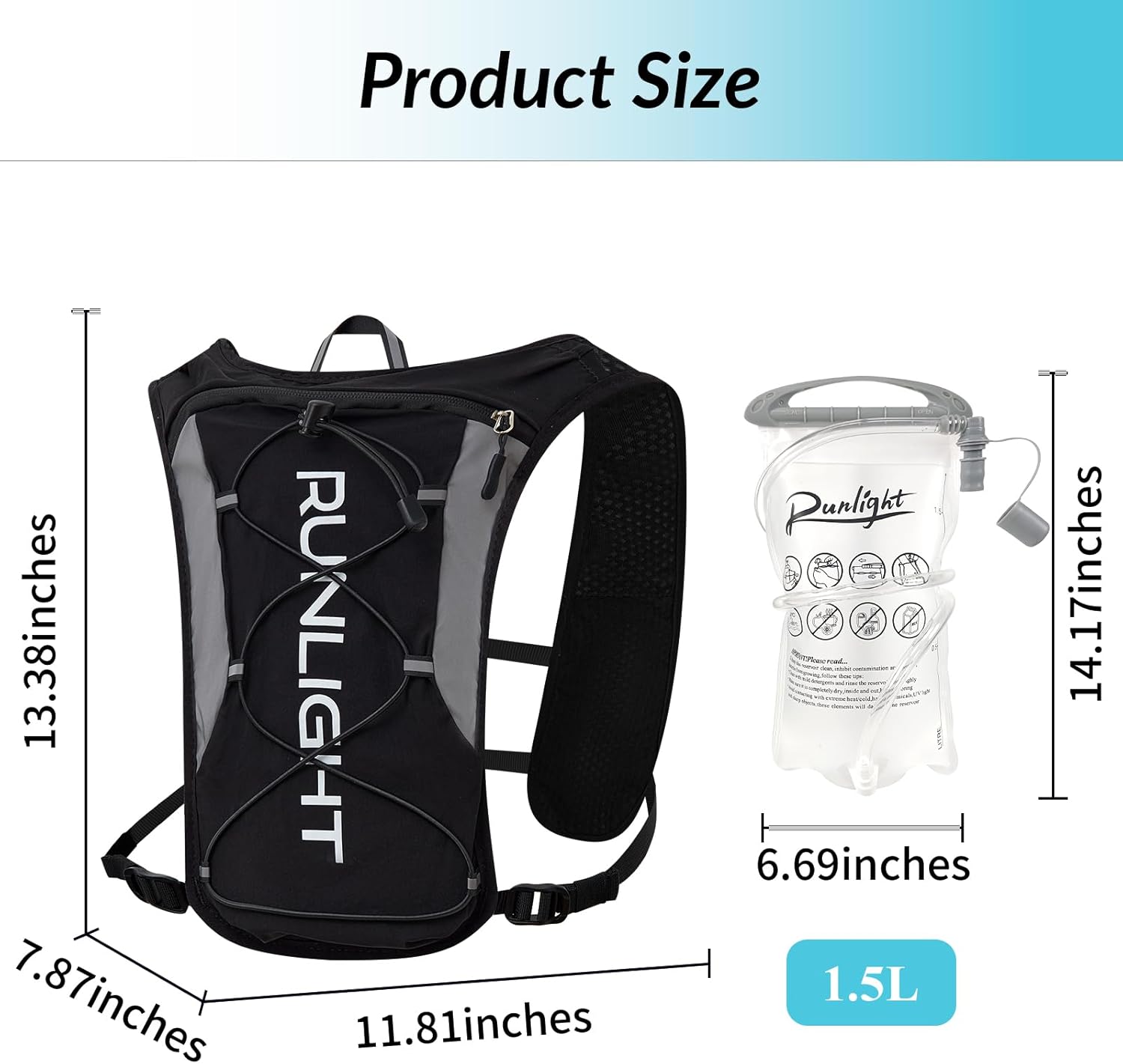 Running Vest for Women Men, Adjustable Hydration Backpack Breathable Reflective with 1.5L Water Bladder for Hiking, Trail, Running, Marathons, Cycling - Image 2
