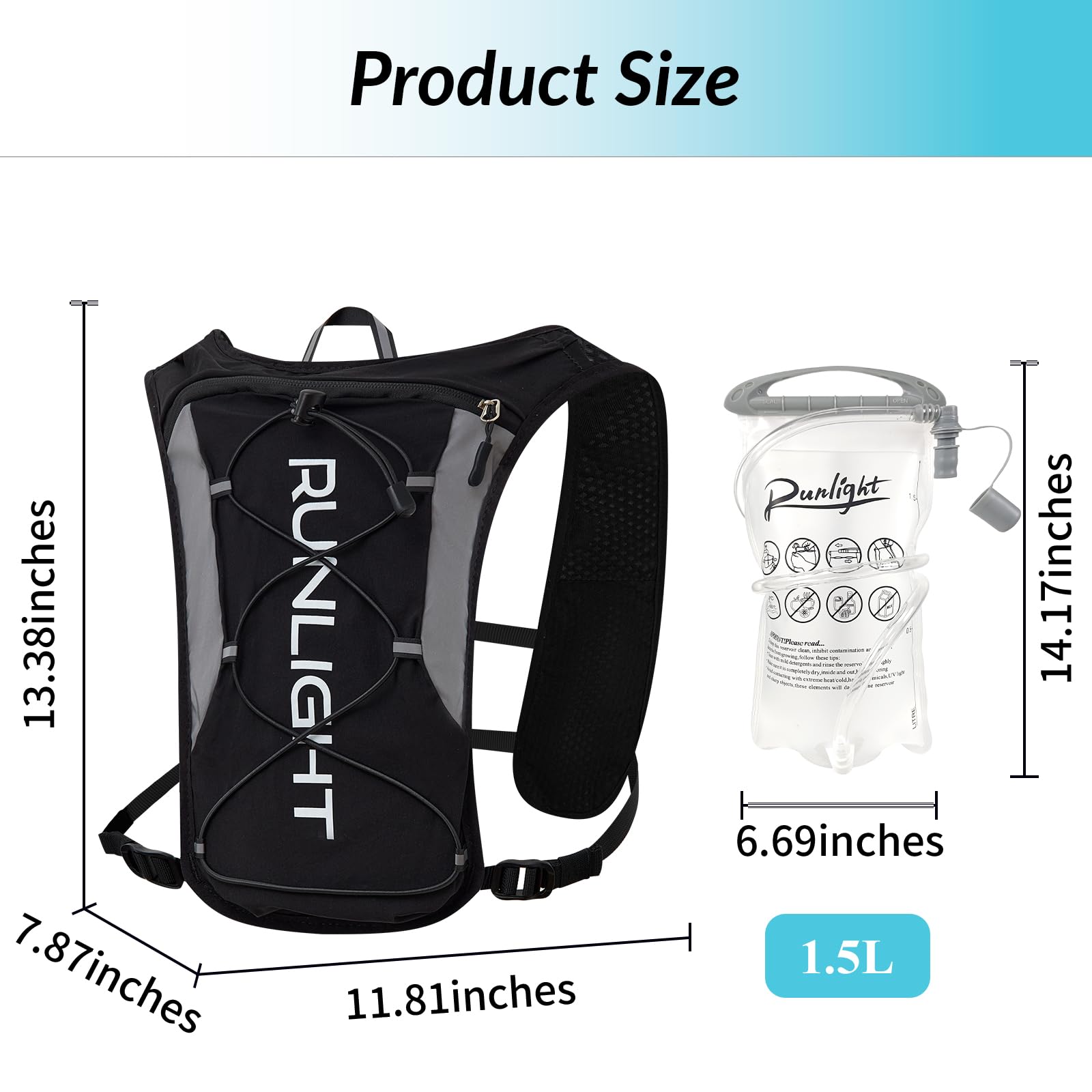 Laufrucksack Laufweste Damen und Herren Verstellbare Reflektierender Brustgurte Trinkweste Laufen mit 1500ml Wasserflasche
