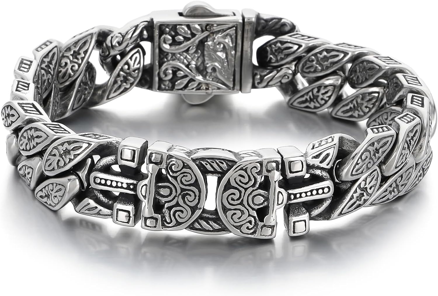 Mens Cross Stainless Steel Bracelet Vintage Retro Punk Cross Bracelet for Men, 8.66" Gothic Jewelry with Polished Engraved Design Men's link for Men