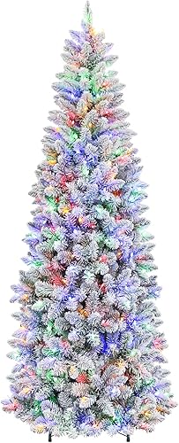 Hykolity Árbol de Navidad delgado de 6.5 pies, 544 puntas de ramas de PVC, 200 luces LED que cambian de color, soporte de metal y ramas con