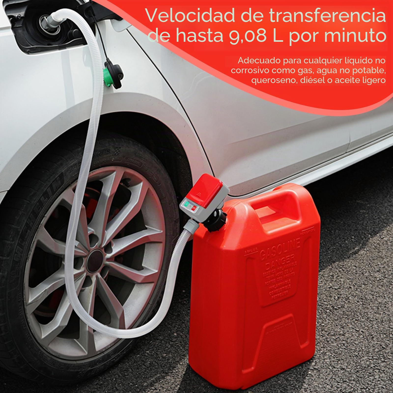 Bomba de combustible HOSPAOP, eléctrica, con parada automática, para bidones de gasolina, diésel y aceite, roja, de 20 litros, ABS