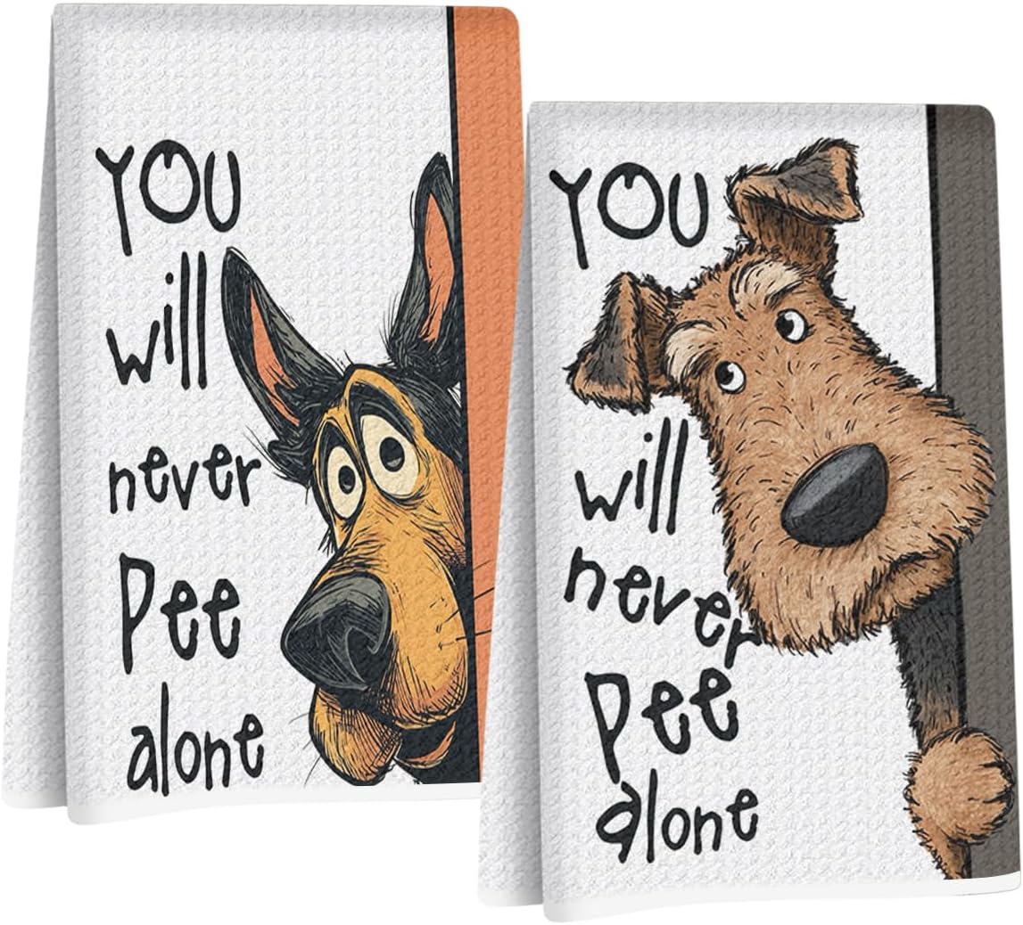 Jztco Funny Dog Hand Towels 24x14 Inch, You Will Never Pee Alone Hand Towel