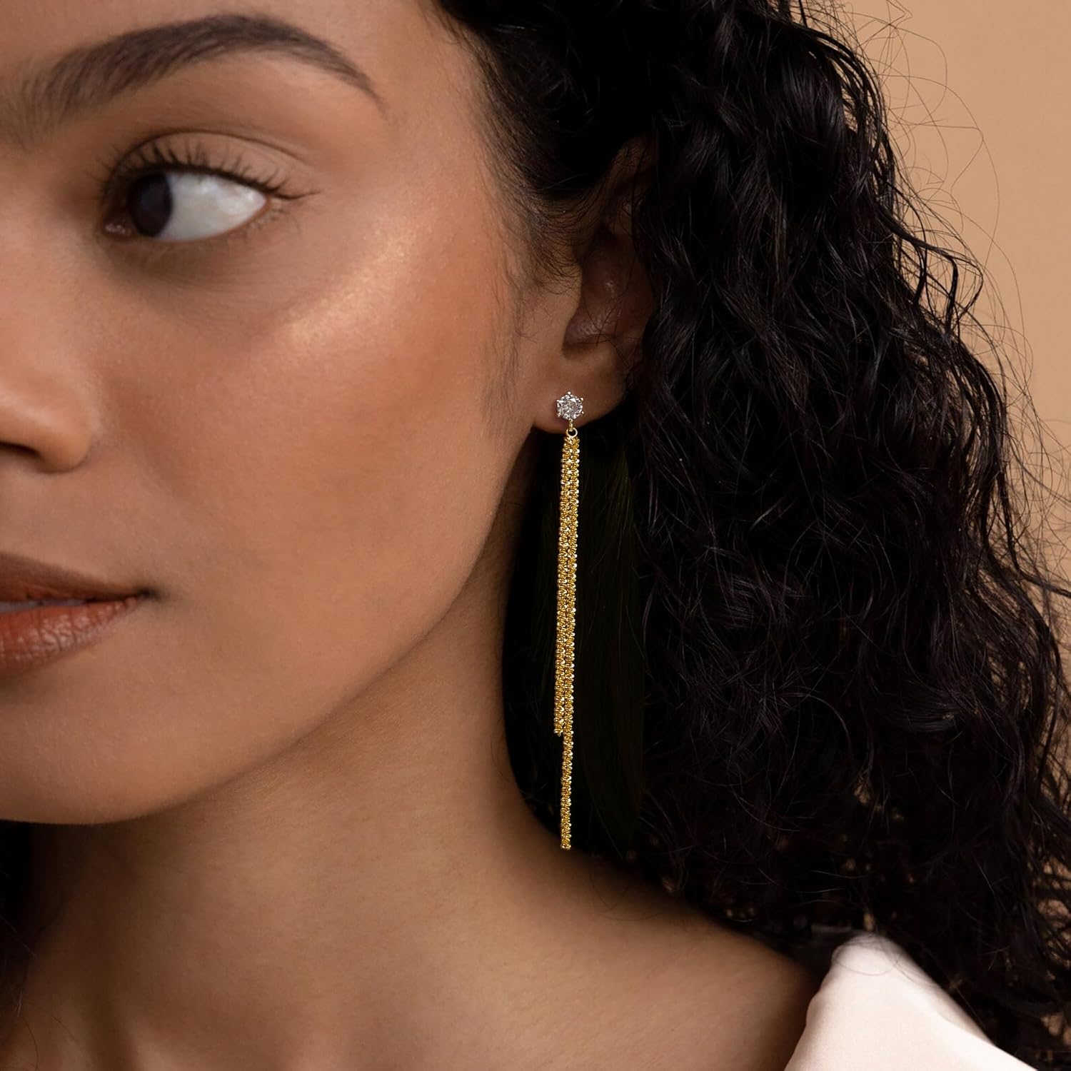 Gold Long Prom Earrings for Women, 14K Gold Plated Pearl Dangle Drop and Chain Tassel Threader Earrings Dangling,Rhinestone Zirconia Hypoallergenic Bride Party Prom Gold jewelry,Women Gifts - Image 5