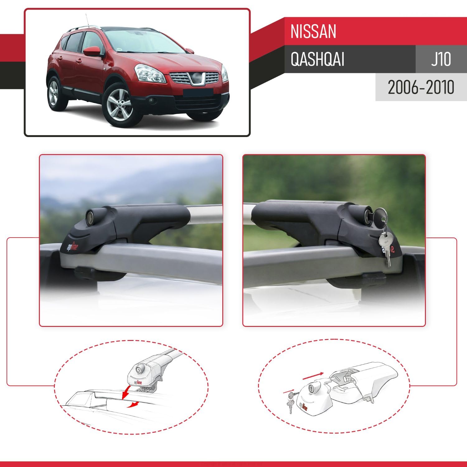 Kompatybilny z Nissan Qashqai (J10) Pre-Facelift 2007-2009 ACE-1 Bagażnik dachowy, bagażnik, szary, aluminium, 2 drążki