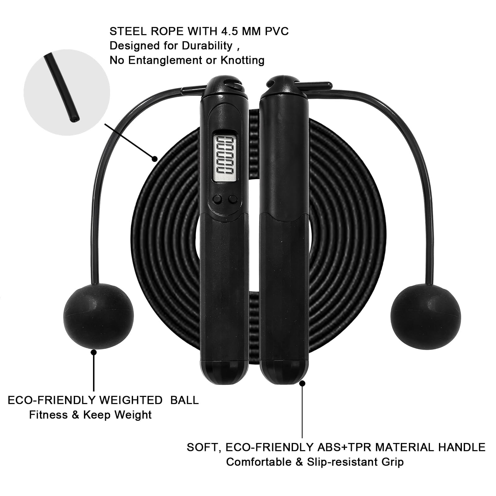 Springseil mit Zähler, 2-in-1 gewichtet, kabellos und kabelgebunden, intelligentes LCD-Display, verfolgt Kalorien, Zeit und Sprünge, verstellbare Länge mit Stahlkugellagern für Zuhause, Fitnessstudio