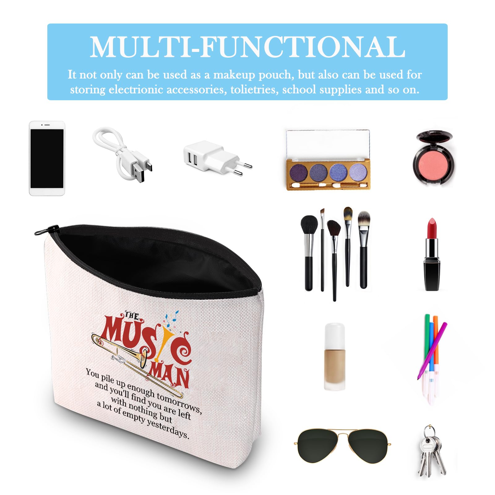 Music Man Broadway Geschenktasche mit Reißverschluss, Broadway-Merchandise-Make-up-Tasche, Geschenk für Musikliebhaber, Geschenk, Musik-Mann-Tasche, Kosmetiktasche aus Segeltuch mit Reißverschluss