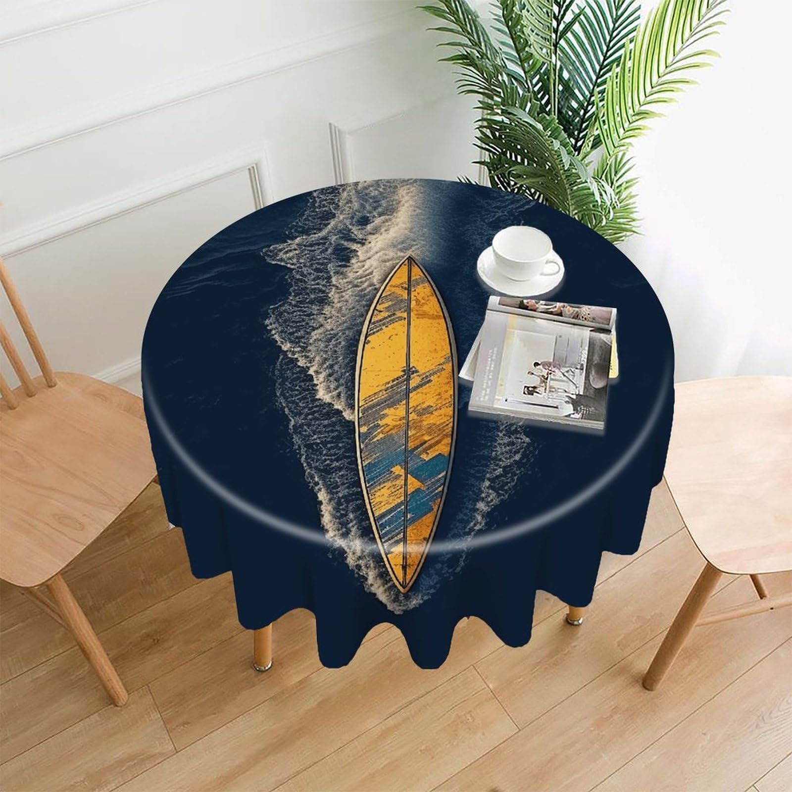 VstaDank Surfboard Tablecloth Easy to Clean Polyester Round Table Cover Washable Round Table Cloth Wrinkle-Free Circle Decoration Tablecloth for Kitchen Dining Room 60"