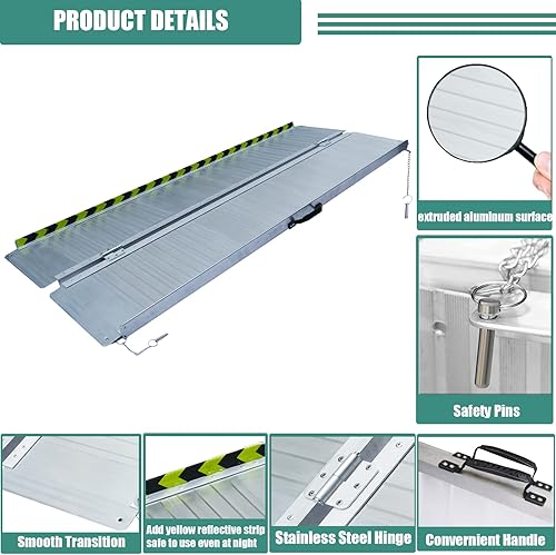 Miniatura 10 de Rampa portátil plegable antideslizante para silla de ruedas para escalones del hogar, escaleras, puertas, scooter, cortacésped, rampa para