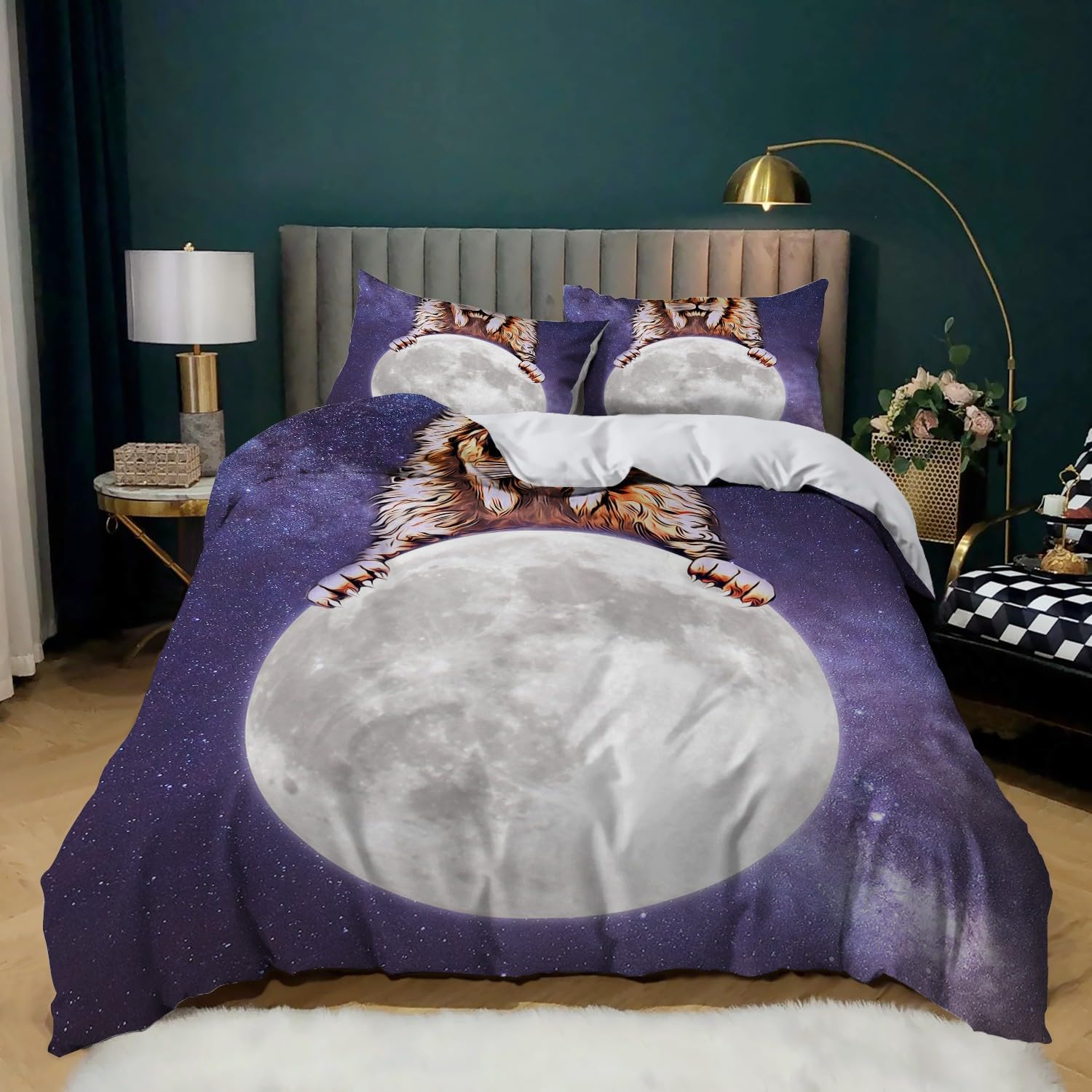 Housse de couette lion 200x200 anti-plis en microfibre pour un lit impeccable