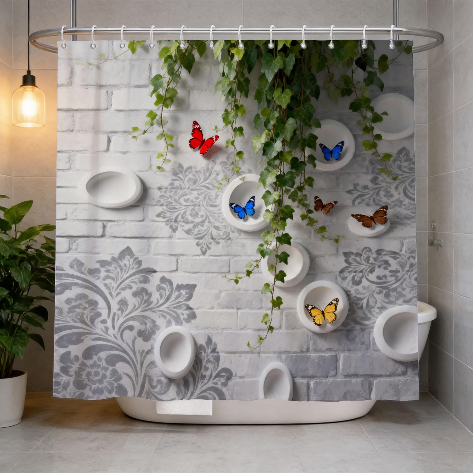 Hongduo 3D Butterfly Shower Curtain for Stalls Bathtubs Pastoral Style Bathroom Decor Shower Curtain Set Polyester Fabric Waterproof 180x180cm/71X71 Inch with Hooks