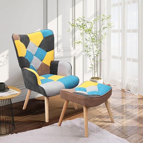 Silla decorativa con otomana, sillas decorativas para sala de estar con respaldo alto y reposabrazos, cómodo sillón para sofá, silla de lectura para