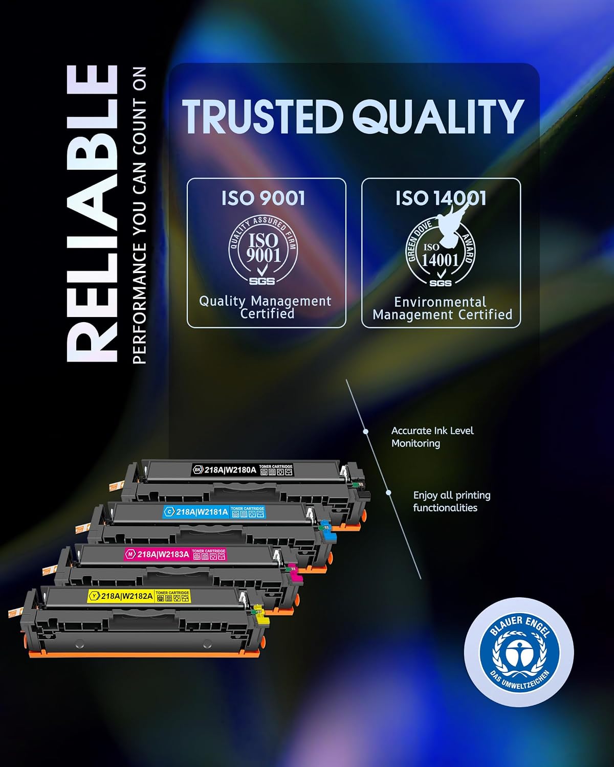 218A Toner (with Chip) Replacement for HP 218A Toner Cartridges 4 Pack - W2180A W2181A W2182A W2183A Toner Work for Color Pro 3201dw 3301cdw 3301fdw 3201 Printer Ink Set