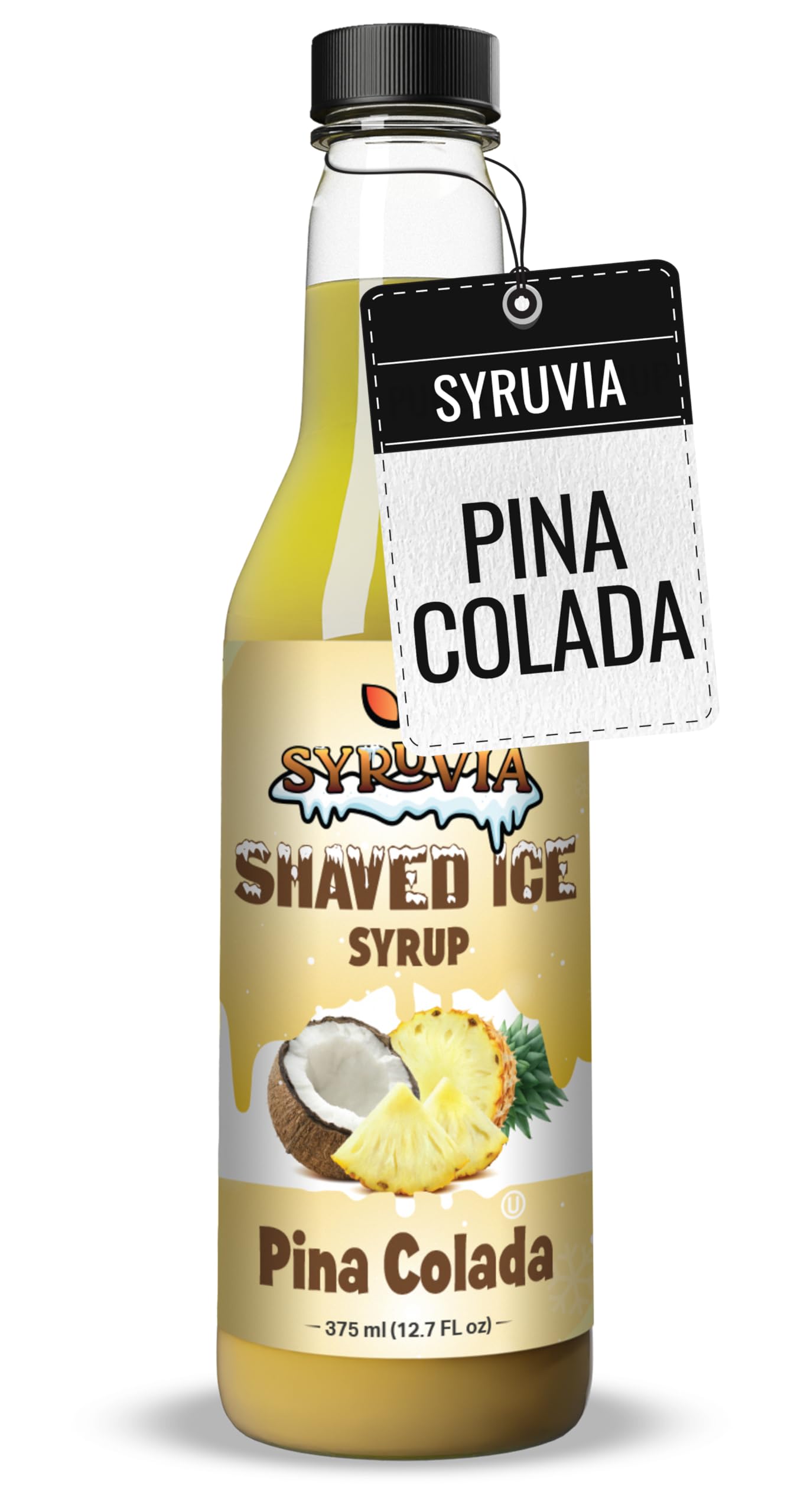 Syruvia Snow Cone Syrup 12.7oz - Pina Colada Syrup For Shaved Ice, Snow Cones, Slushies, Italian Soda, Popsicles. Kosher, Dairy-Free.