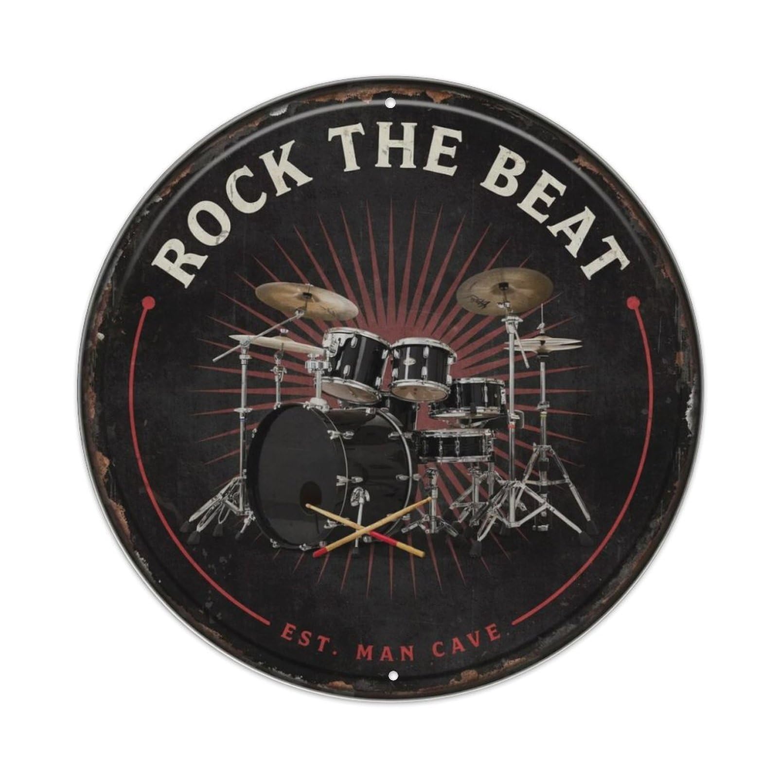Drum Kit Rock Round Metal Tin Sign Plaque