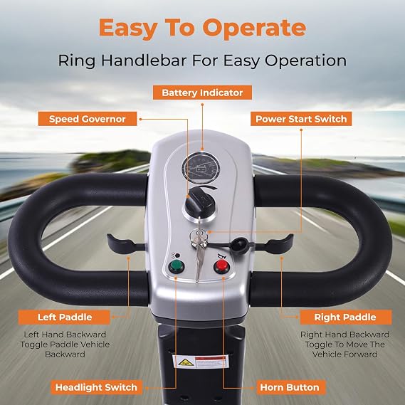 Mobility Scooter for Seniors & Adults, Foldable 4-Wheel Electric Mobility Scooter with LED Headlight & Basket, Lightweight Portable Powered Wheelchair for Travel & Daily Use (Argent, 20AH)