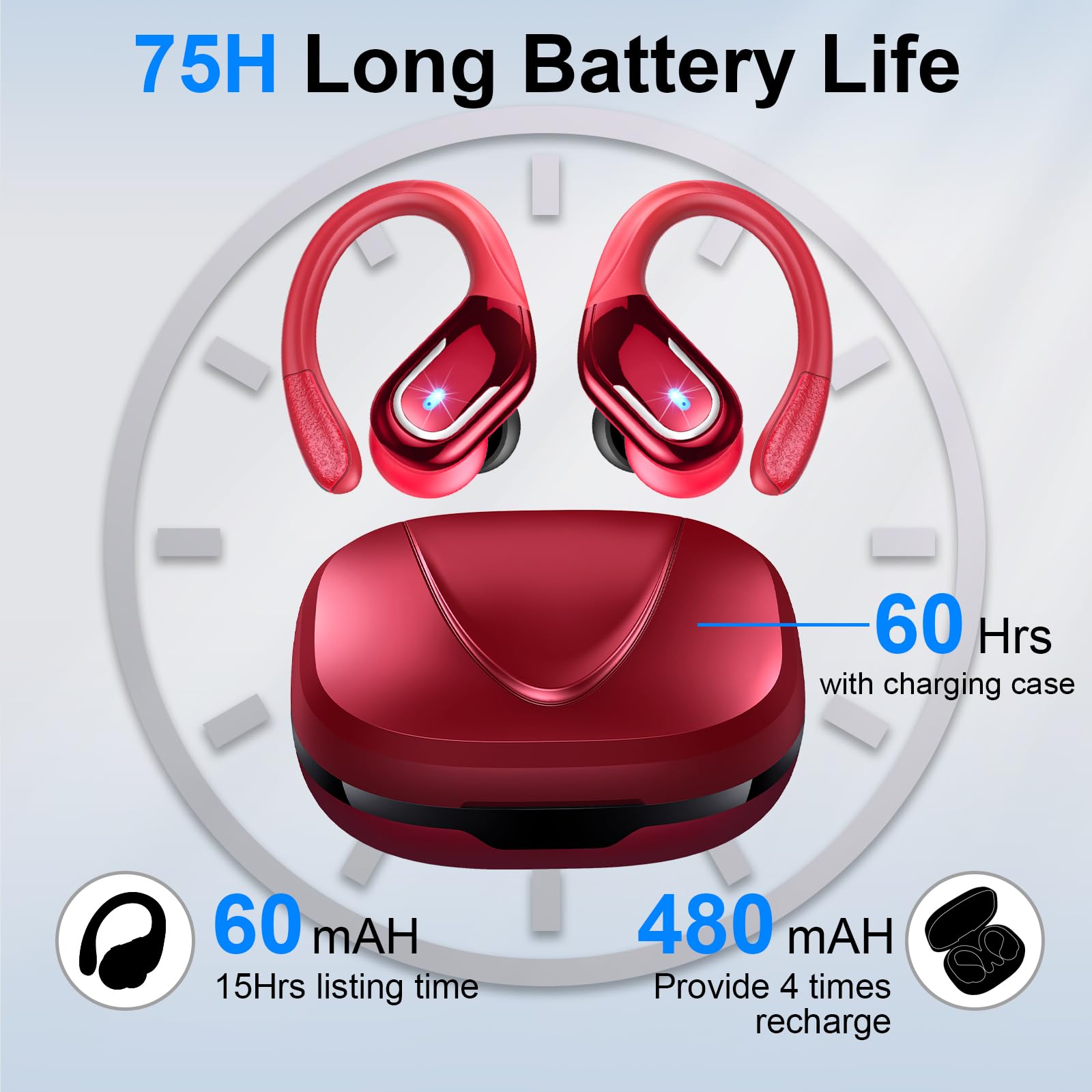 Hupoaf Cuffie Bluetooth 5.4 Sport, Auricolari Bluetooth con 4 ENC Mic, 50 Ore HiFi Stereo Cuffie Wireless, IP7 Impermeabili Cuffie Senza Fili,Display LED USB-C Cuffiette Runnning per iOS/Android,Rosso Hupoaf Cuffie Bluetooth 5.4 Sport, Auricolari Bluetooth con 4 ENC Mic, 50 Ore HiFi Stereo Cuffie Wireless, IP7 Impermeabili Cuffie Senza Fili,Display LED USB-C Cuffiette Runnning per iOS/Android,Rosso