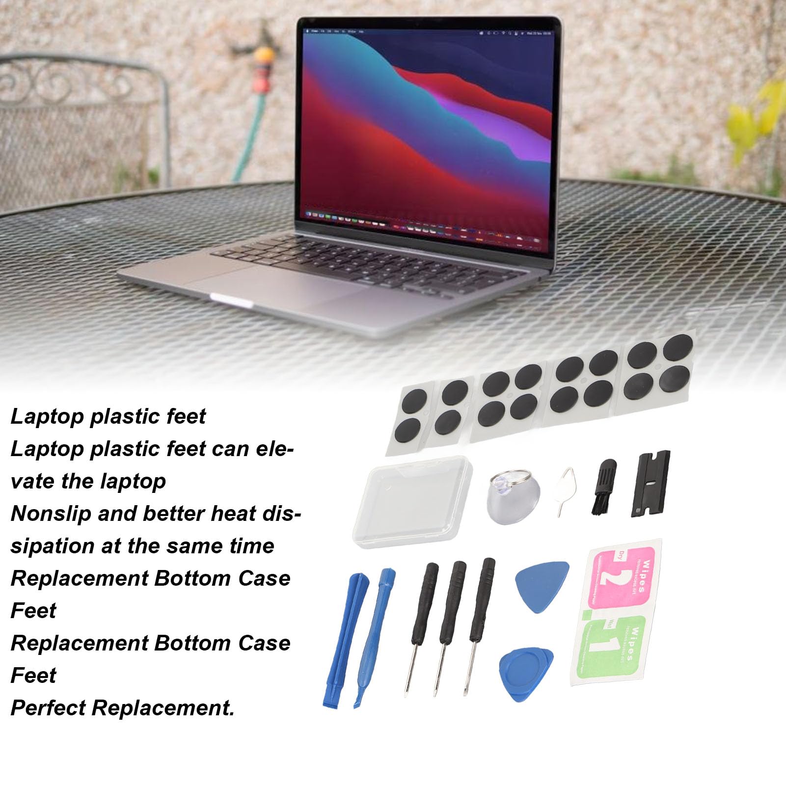 Laptop Studio Bandes De Pieds En Caoutchouc Pour Ordinateur Portable 14,4 Pouces, Antidérapantes, Adhésif Ultra Puissant, Facile à Utiliser Avec Kit D'outils, Pour Antidérapant