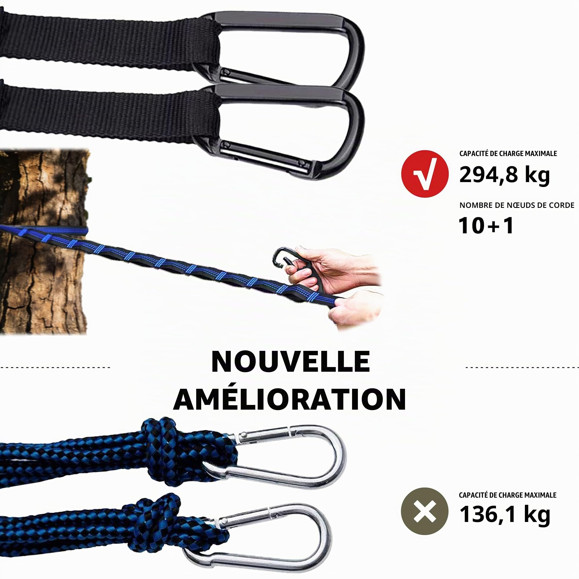 Hamac de Camping avec moustiquaire, hamac Simple et Double léger, Portable en pour 2 Personne pour Le Camping, la randonnée, la Survie, Les Voyages