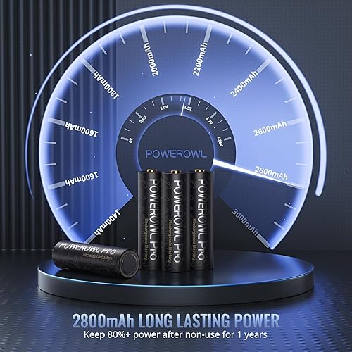 Miniatura 4 de POWEROWL Baterías AA recargables, alta capacidad de 2800 mAh, batería Premium NiMH doble A -12 unidades