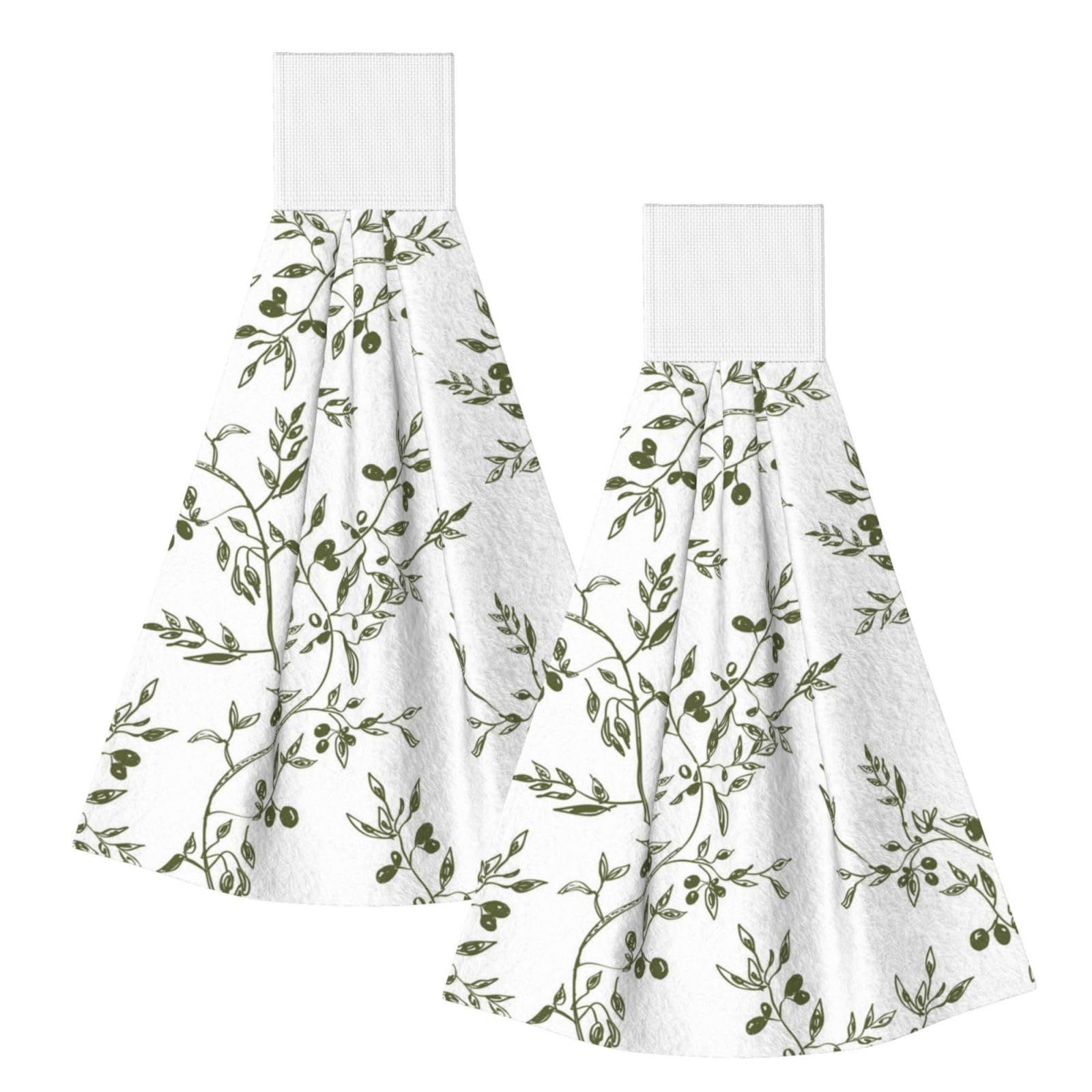 DOPKLNA Olive Branch Hand Drawn Food And Drink, 2 Pcs Hanging Coral Fiber Hand Towels for Bathroom, Absorbent Kitchen Towels