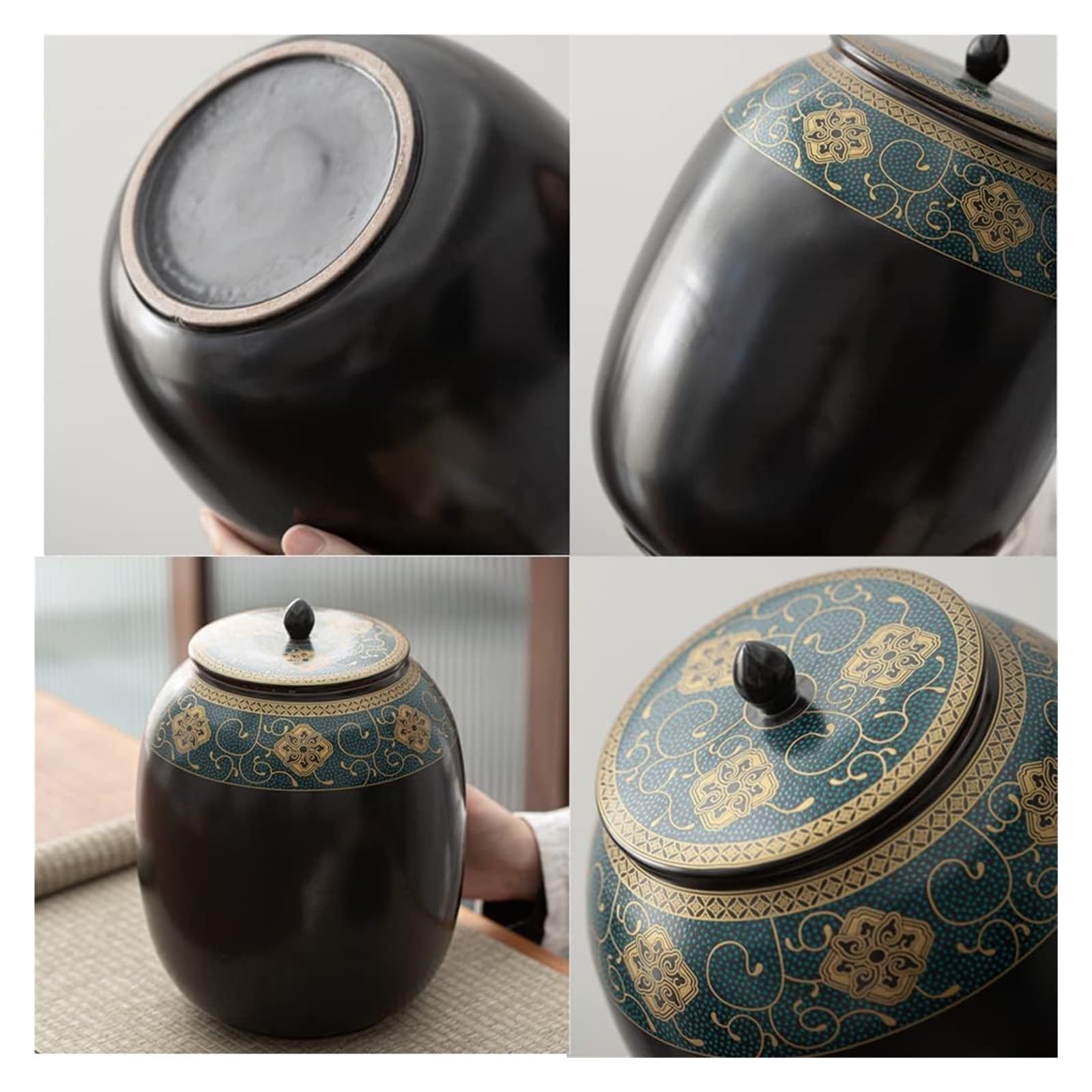 Słoiki z herbatą Dekoracyjne słoiki z imbirem z pokrywkami, retro czarny porcelanowy pojemnik na herbatę na sypką herbatę, ceramiczny słoik do przechowywania z zamkniętą pokrywką, pojemnik na herbatę/