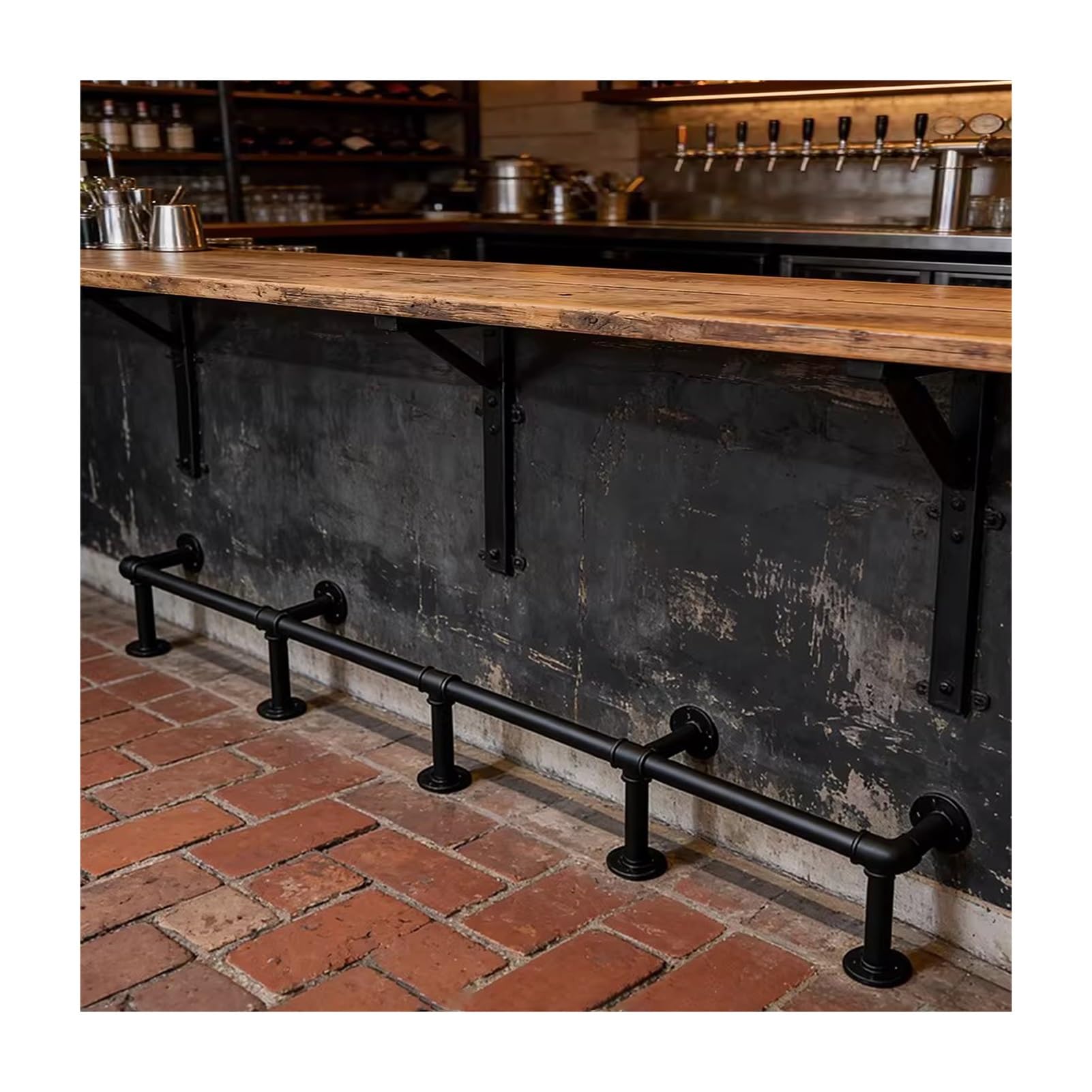 Industrial Style Foot Rest for Bar Counter, Matte Black Galvanized Steel Footrest Rail Kit, Basement Pub Kick Customizable(1.8M/5.91FT)