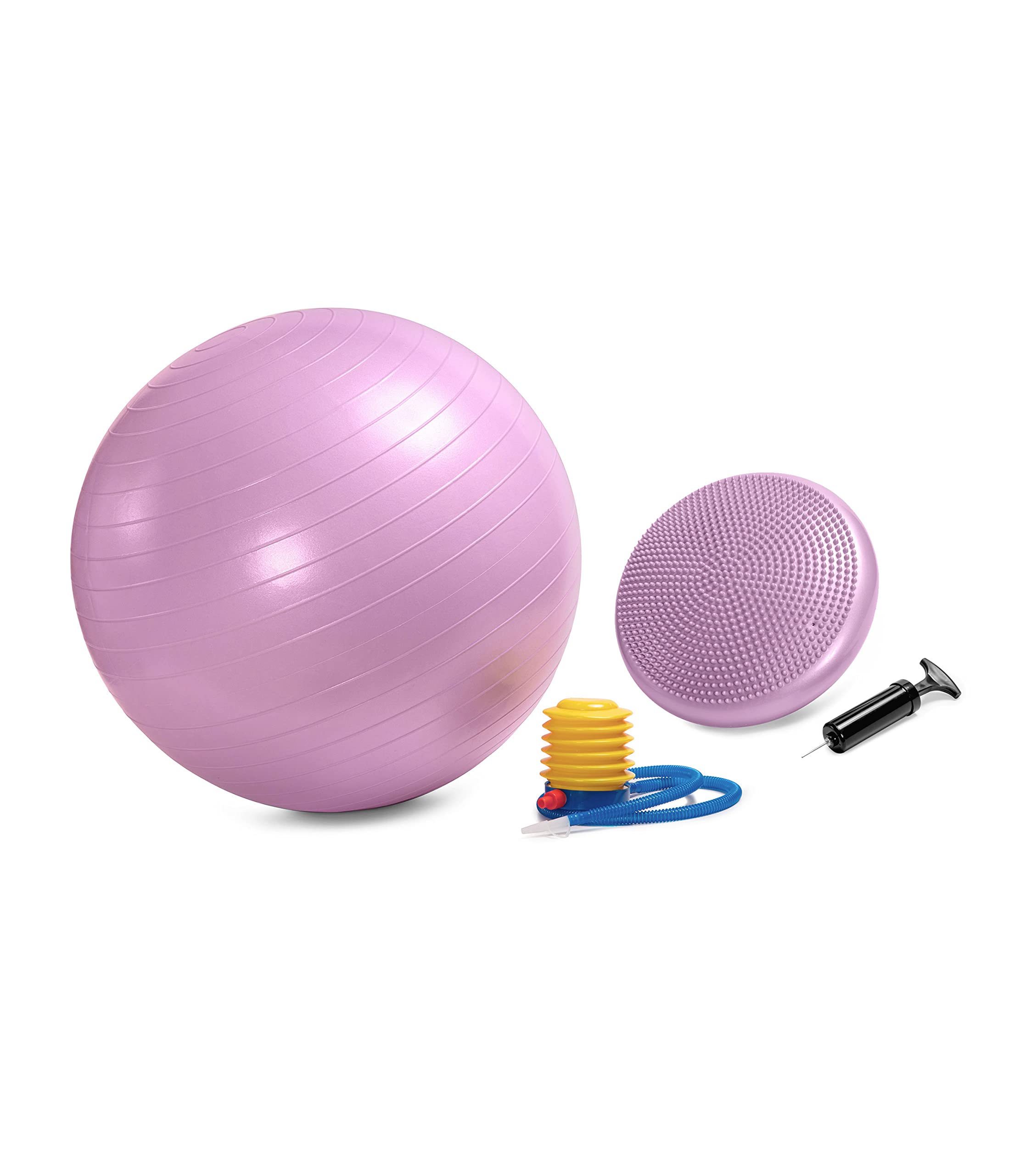 Exercise Ball (25.6 inch) & Wobble Cushion (13 inch) by C4B | With Air Pump | Balance Cushion with Dimples, Fitness Ball | Back Muscle Training, Yoga, Gymnatics, Core Muscle, To Strengthen Your Back