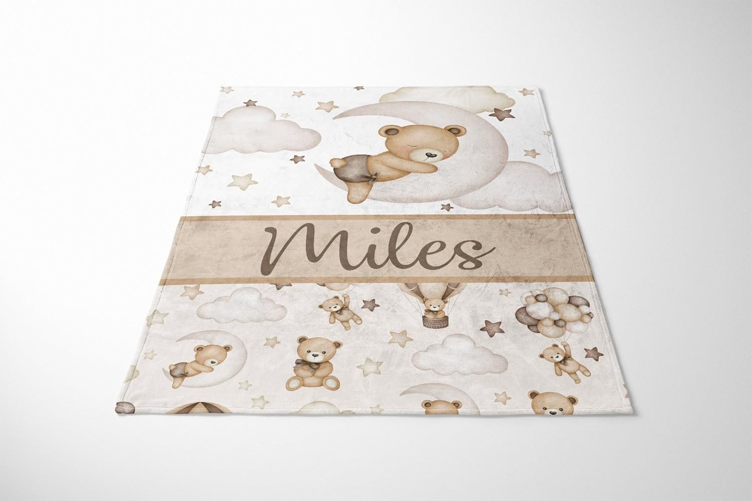 Personalized Teddy Bear Baby Blanket, Teddy Bear Crib Bedding, Baby Boy Blanket, Moon and Stars Crib, Neutral Baby Blanket
