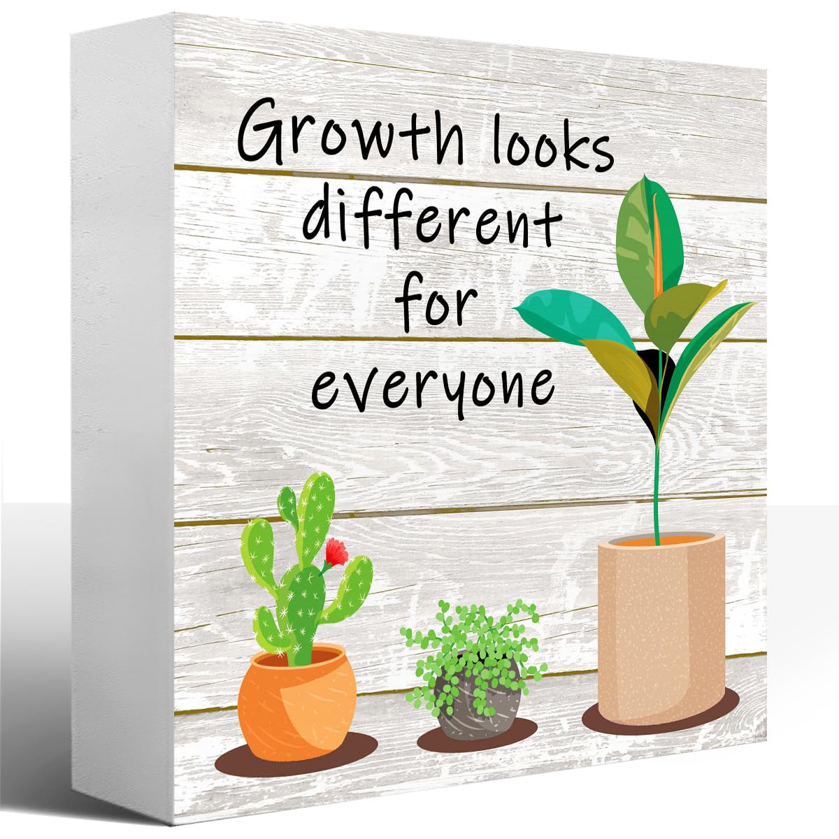 LVQHI Inspirational Wood Block Sign,Growth Looks Different for Everyone Plant Motivational Wooden Block Sign for Home Bedroom Office Desk Table Decor,