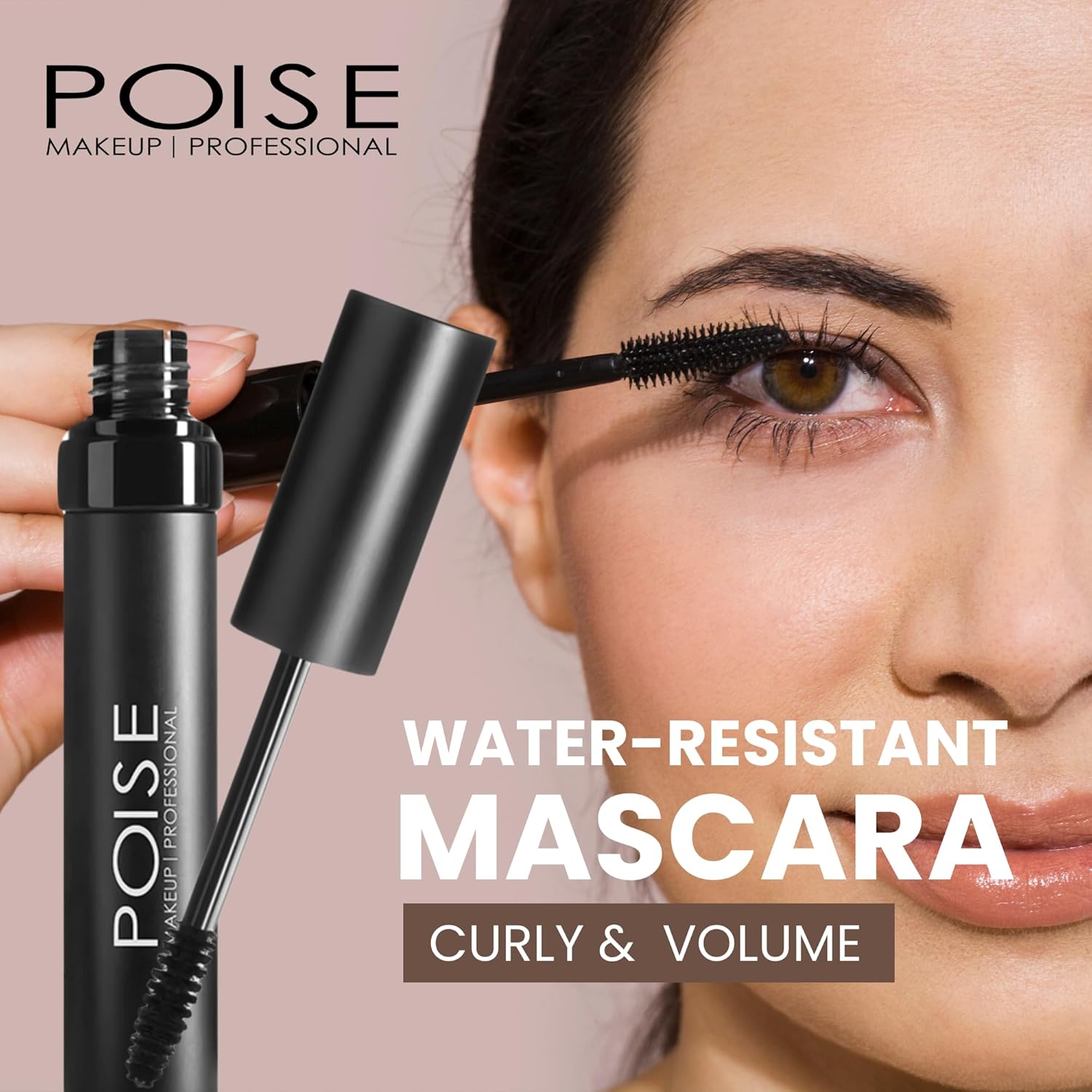 POISE Makeup HD Mascara Water-Resistant Formula | Extended Volume Fullness and Lash Definition Humidity and Smudge-Proof Eye Lashes Mascara, Black - Image 2