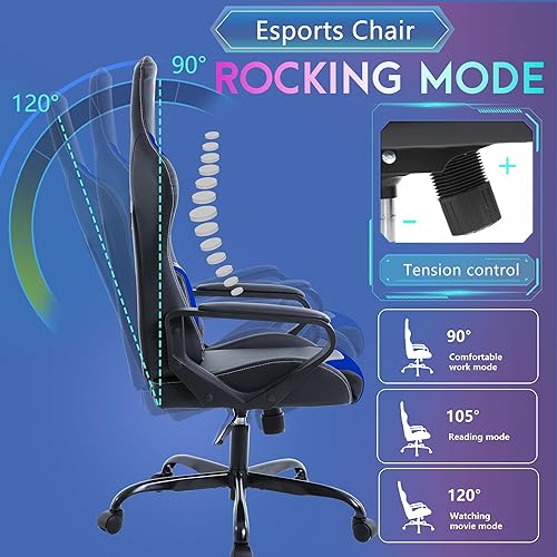 Miniatura 5 de PayLessHere Silla ergonómica de escritorio de carreras, silla de computadora con reposabrazos, giratoria de 360 y ruedas de poliuretano, silla de