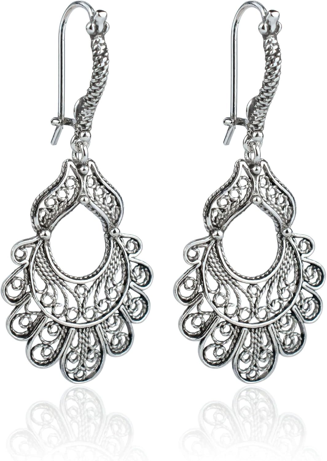 FILIGRANIST Sterling Silver Handcrafted Filigree Art Dangle Drop Women Earrings Collection