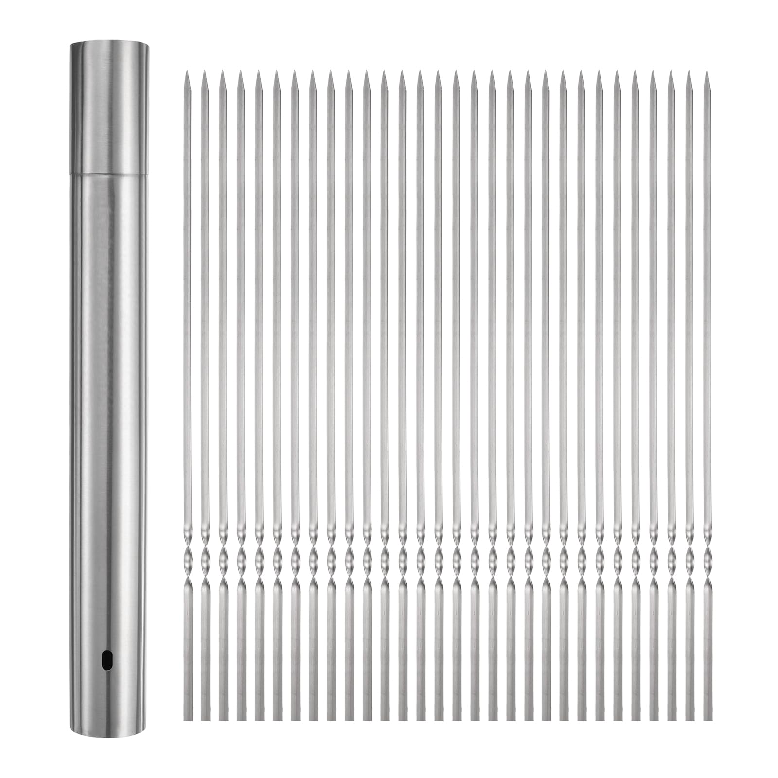 QUARKZMAN 100Pz Spiedini Acciaio 40cm x 5cm Spiedo per Barbecue Kebob Metallo Piatti Acciaio Inox Riutilizzabili Bastone Griglia Arrosticini Aperto Tubo Stoccaggio per Carne Frutta Verdura
