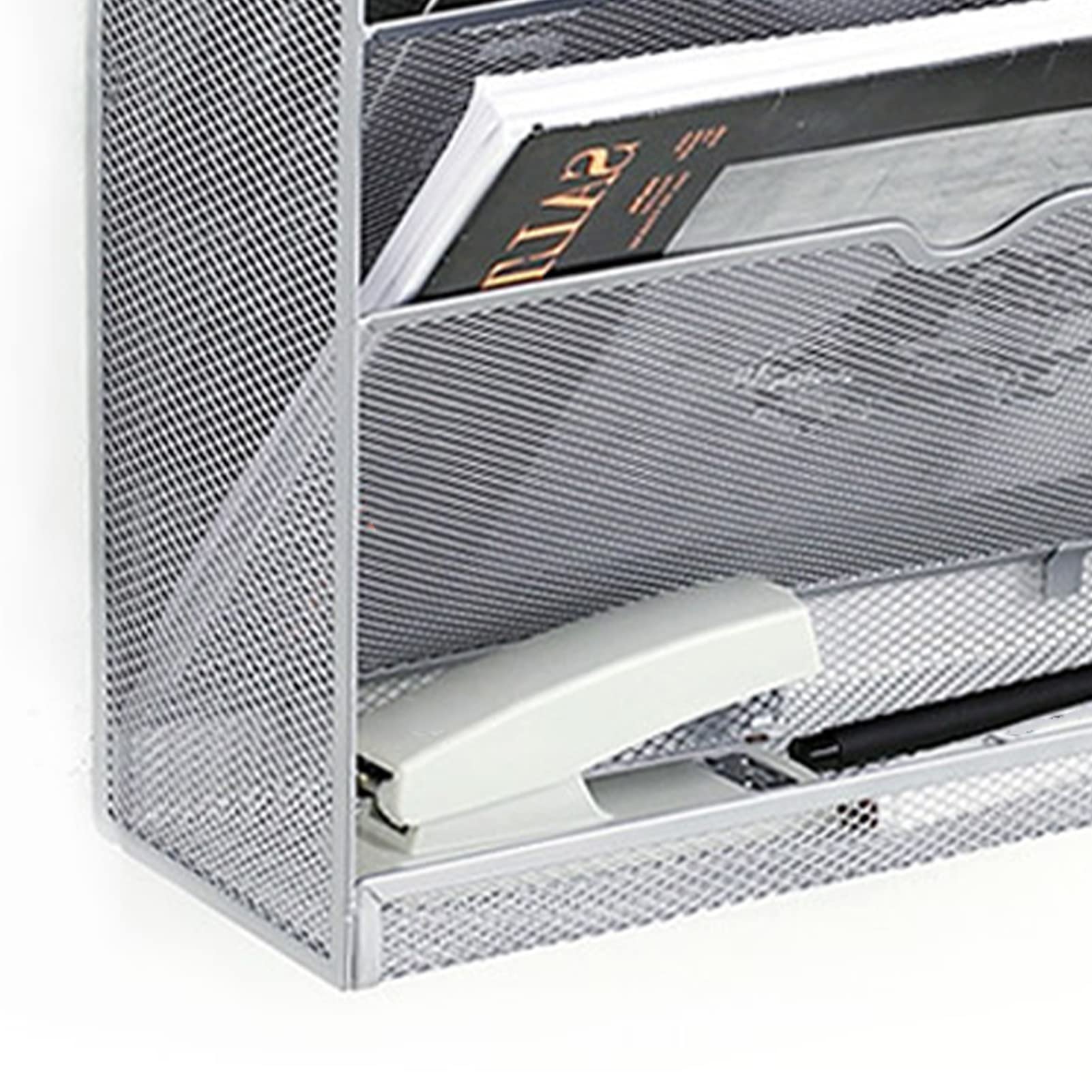 Haofy 5-poziomowy Organizer ścienny Metalowy Uchwyt na Dokumenty do Montażu na ścianie z Naklejkami Powłoka Odporna rdzę Błyszczące Zaokrąglone Krawędzie do Kabiny Biurowej w Domu (SILVER)