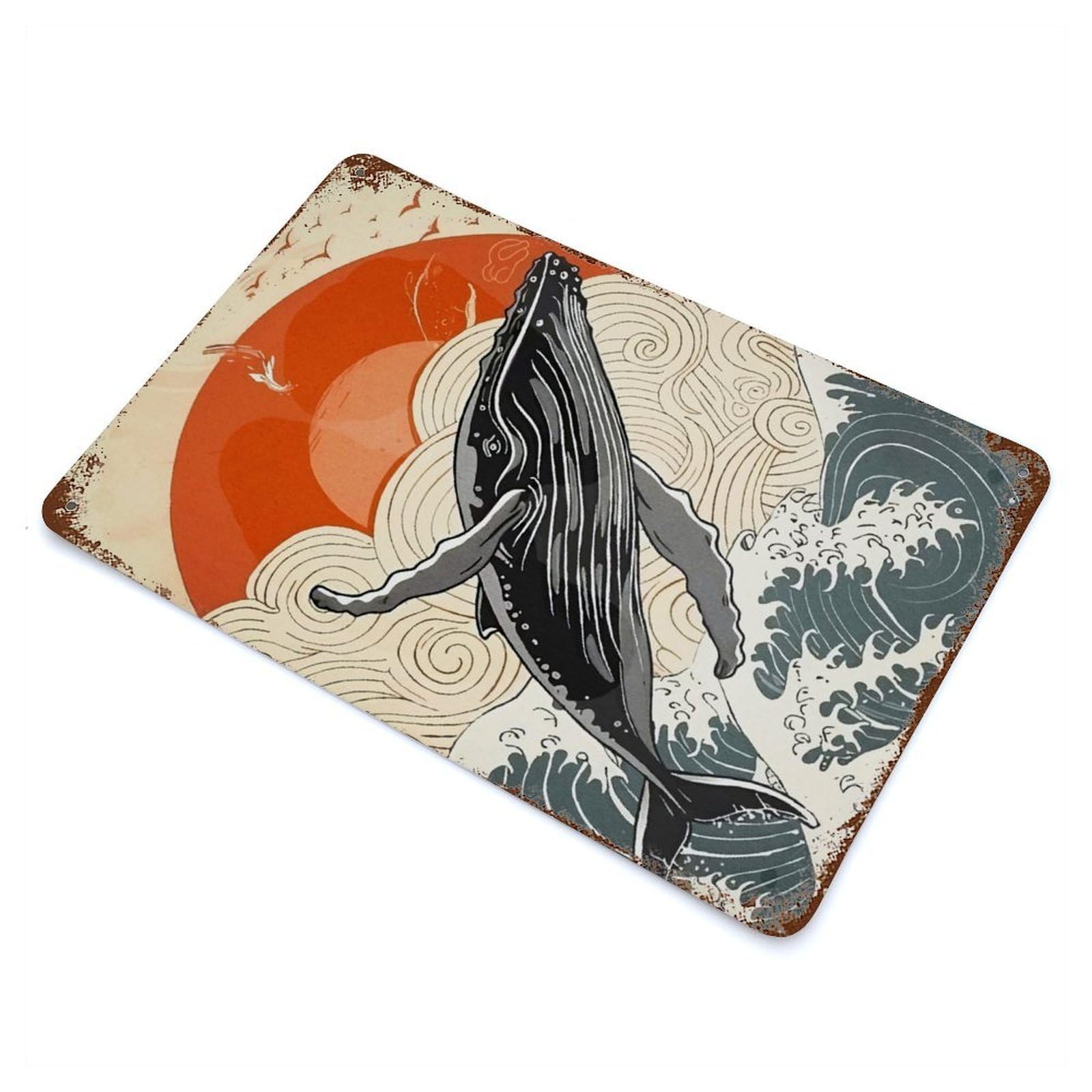 Whale Breaching Ocean Decorative Tin Sign 11.8"x7.9", Ideal for Cafe, Home Bar And Lounge Decor