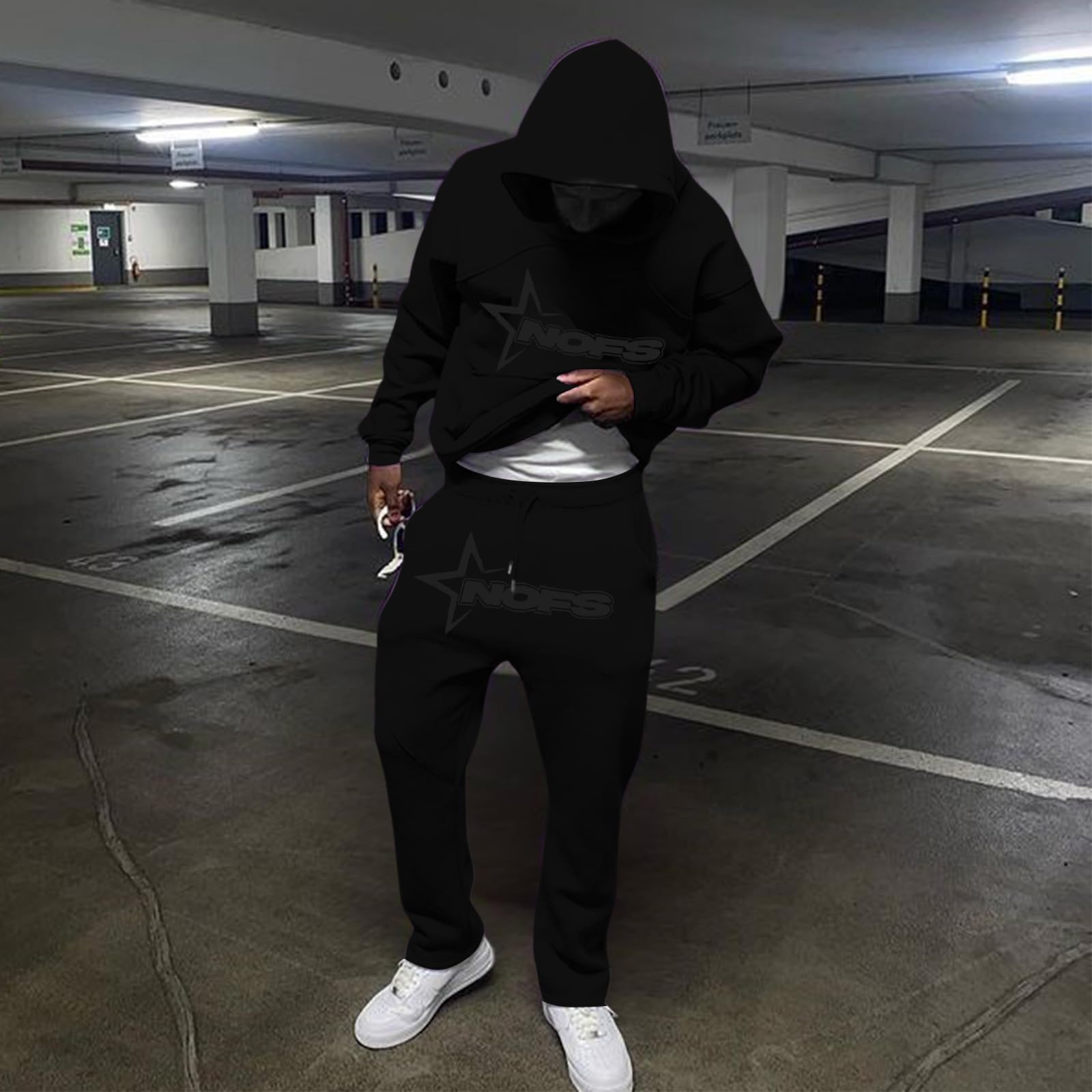 NOFS męski dres do joggingu, dres treningowy, bluza z kapturem i spodnie do biegania, dres sportowy, bluza z kapturem, styl Streetwear, modny strój na siłownię, ciepły strój