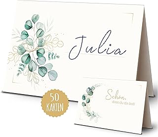 Sponsored You’re seeing this ad based on the product’s relevance to your search query.Learn more about this advertisement PRINTINO® 50 Place Cards Wedding and Birthday - Schön dass du da bist Name Plates - Table Wedding Decoration Place Cards Blank Christening Confirmation Communion etc (Eucalyptus Green/Gold (Pack of