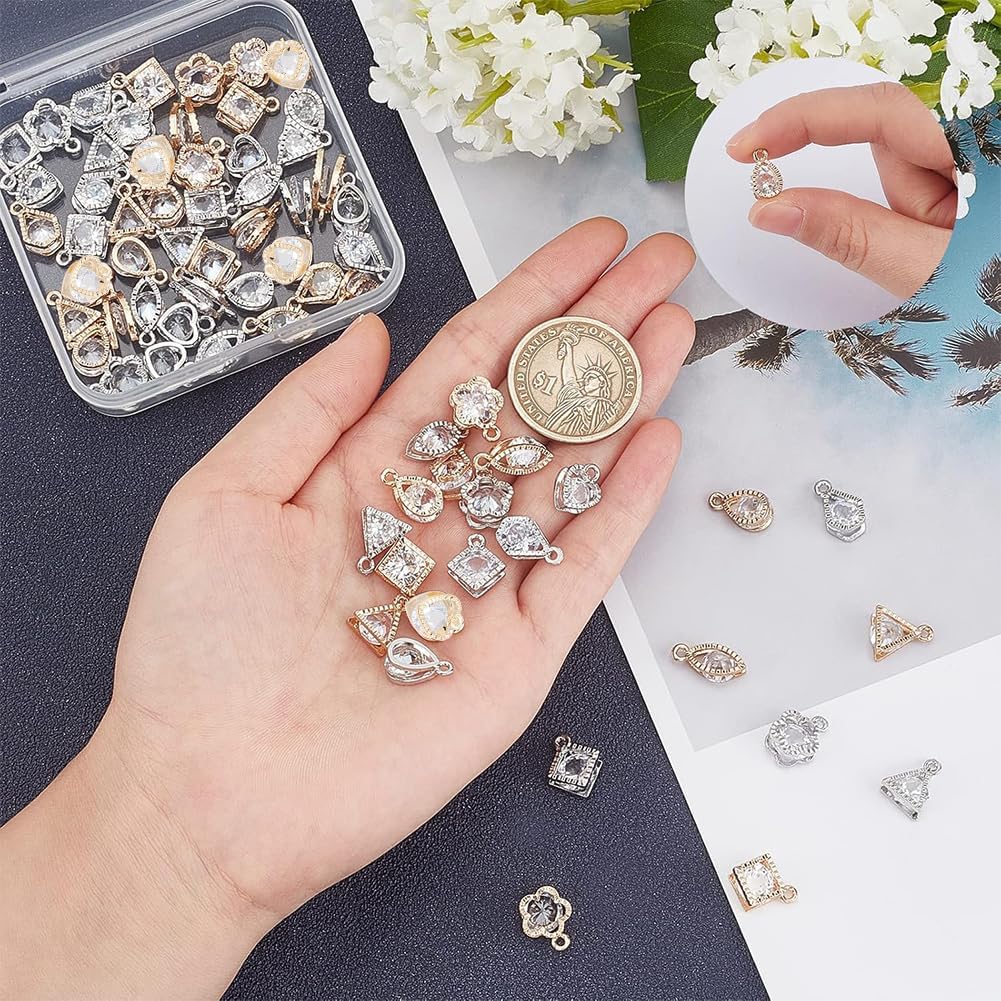 PH PandaHall 70pcs 7 Styles Zirconia Alloy Charms Golden Silver Heart/Flower/Horse Eye/Teardrop/Triangle Charms Sets for Earring Bracelet Necklace Jewelry Making - Image 6