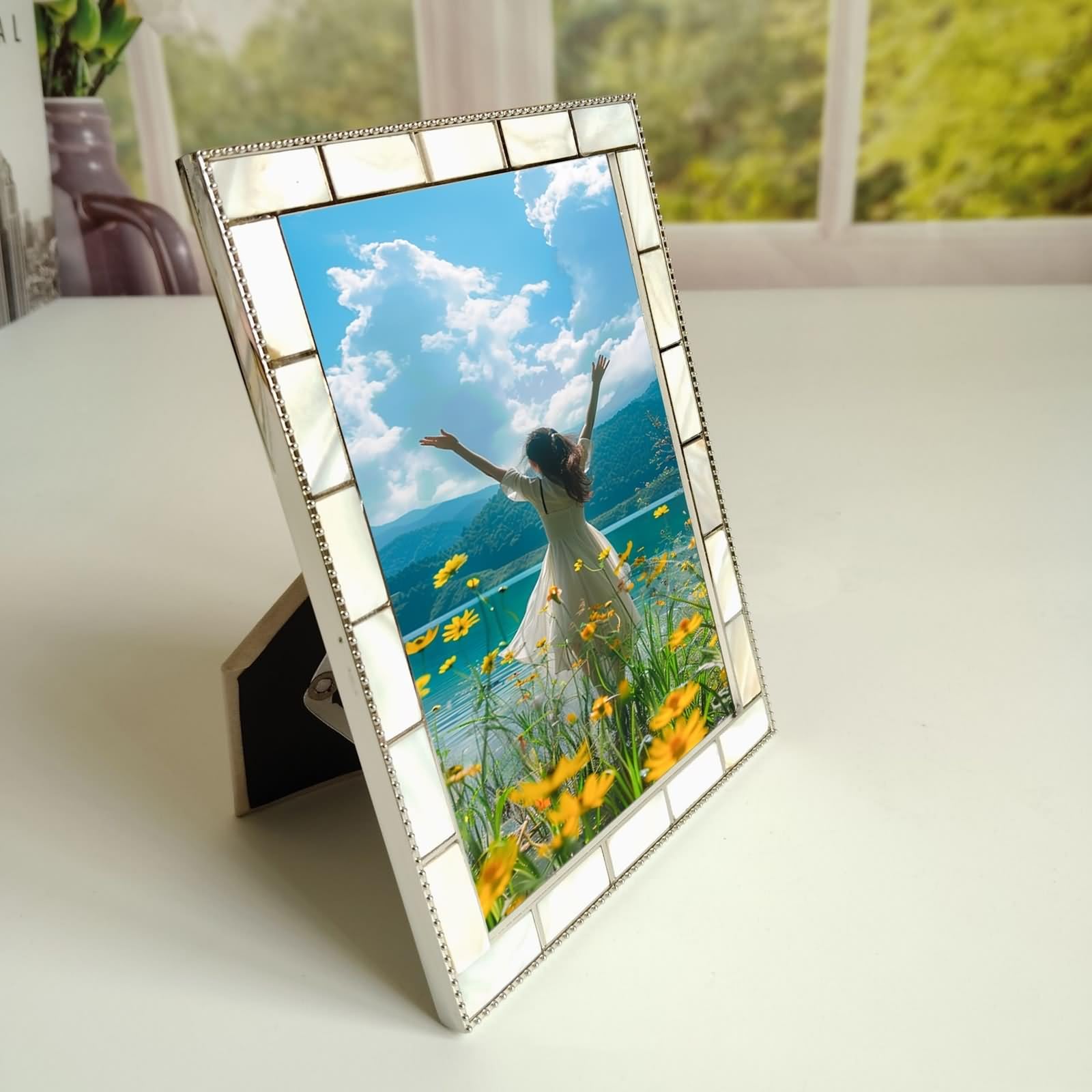 Picture Frame, Bilderrahmen Silber Rechteckig Muschel für Tischaufsteller aus Metall 10x15cm