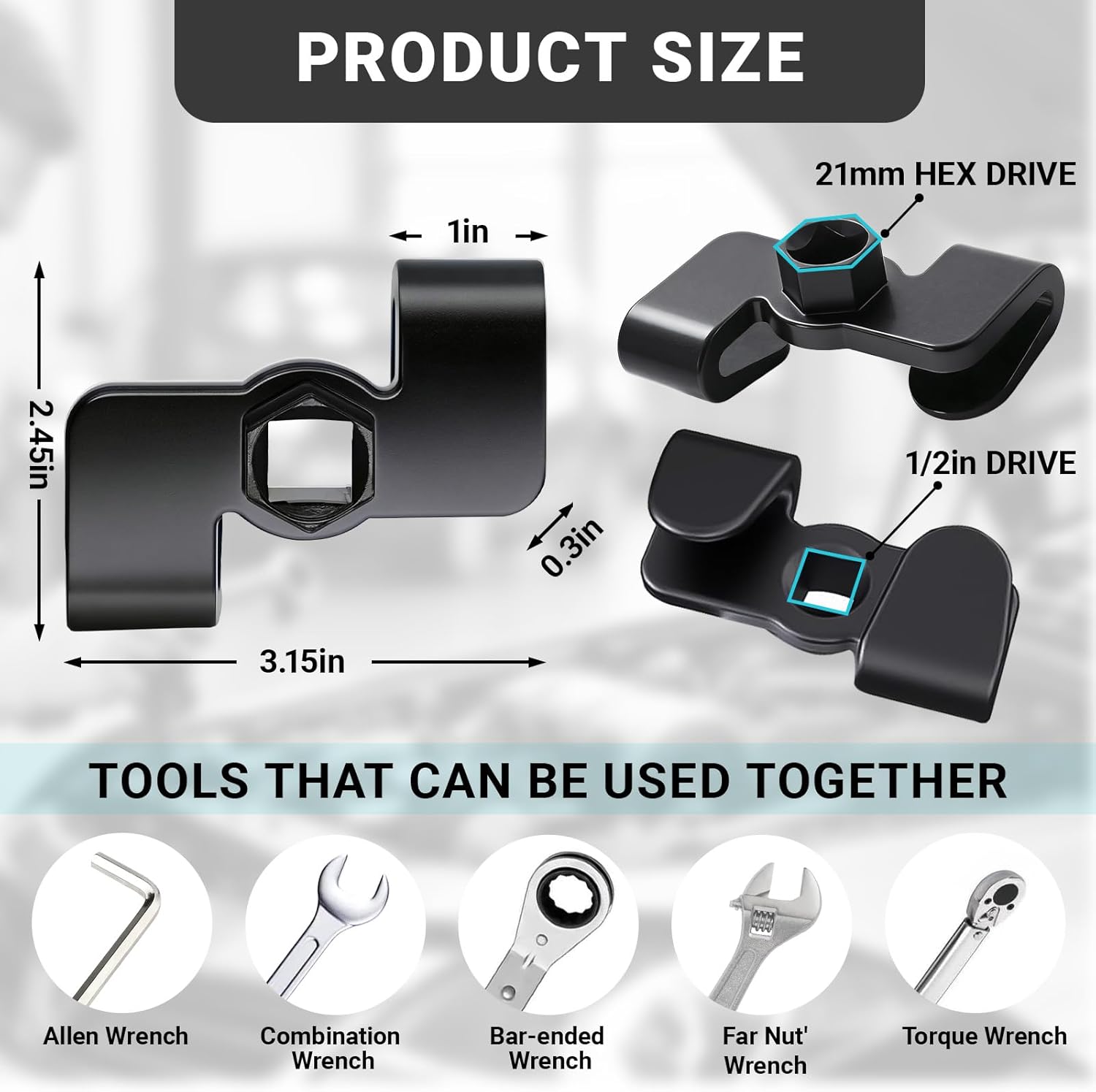 Wrench Extender, Universal Wrench Extension Tool for 1/2 Inch Drive Breaker Bars/21 mm Hex Drive (Wrench extender, 3.15 Inch)